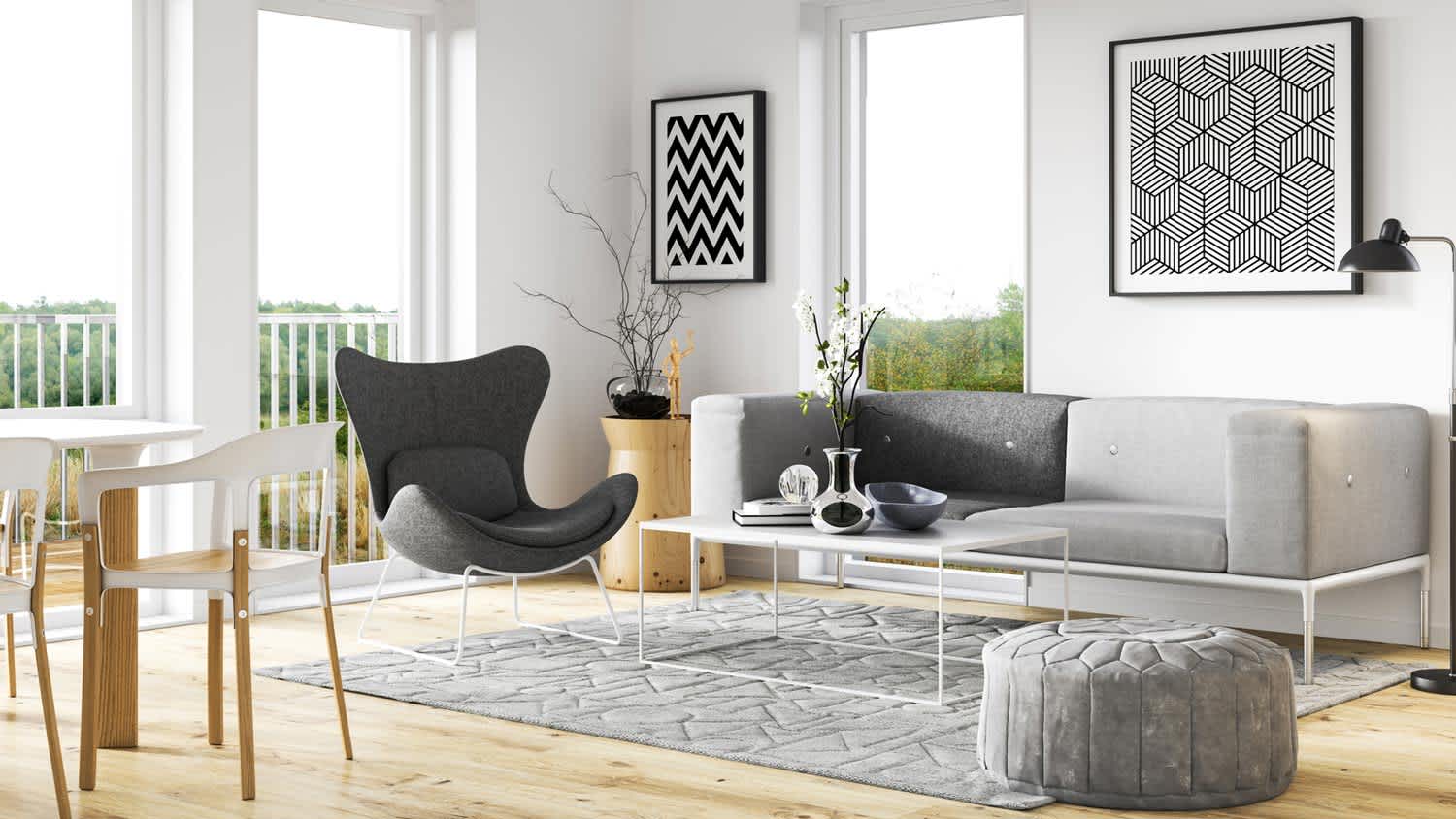A stylish living room with pattern posters