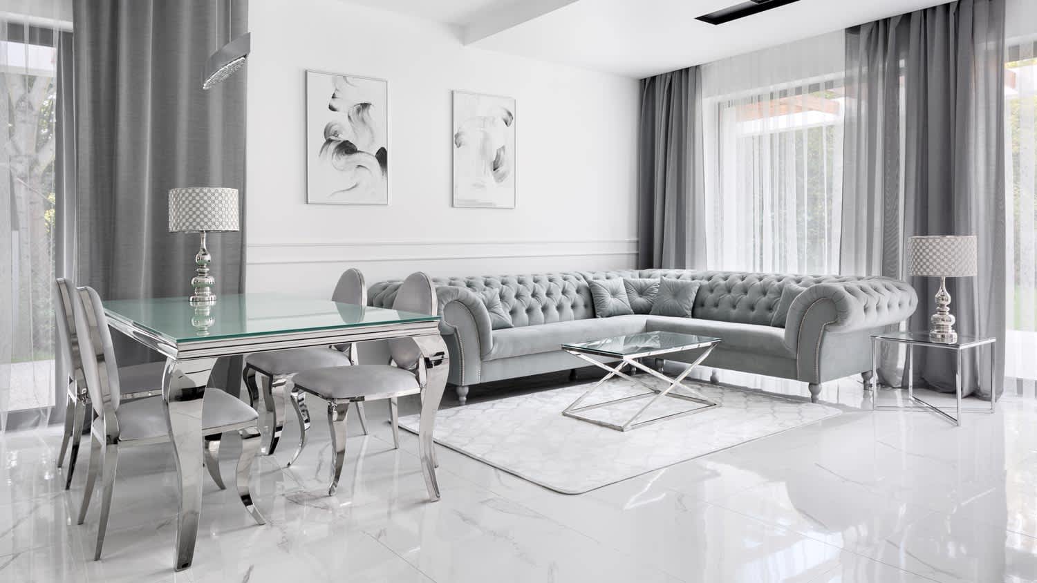 A large and luxurious gray living room