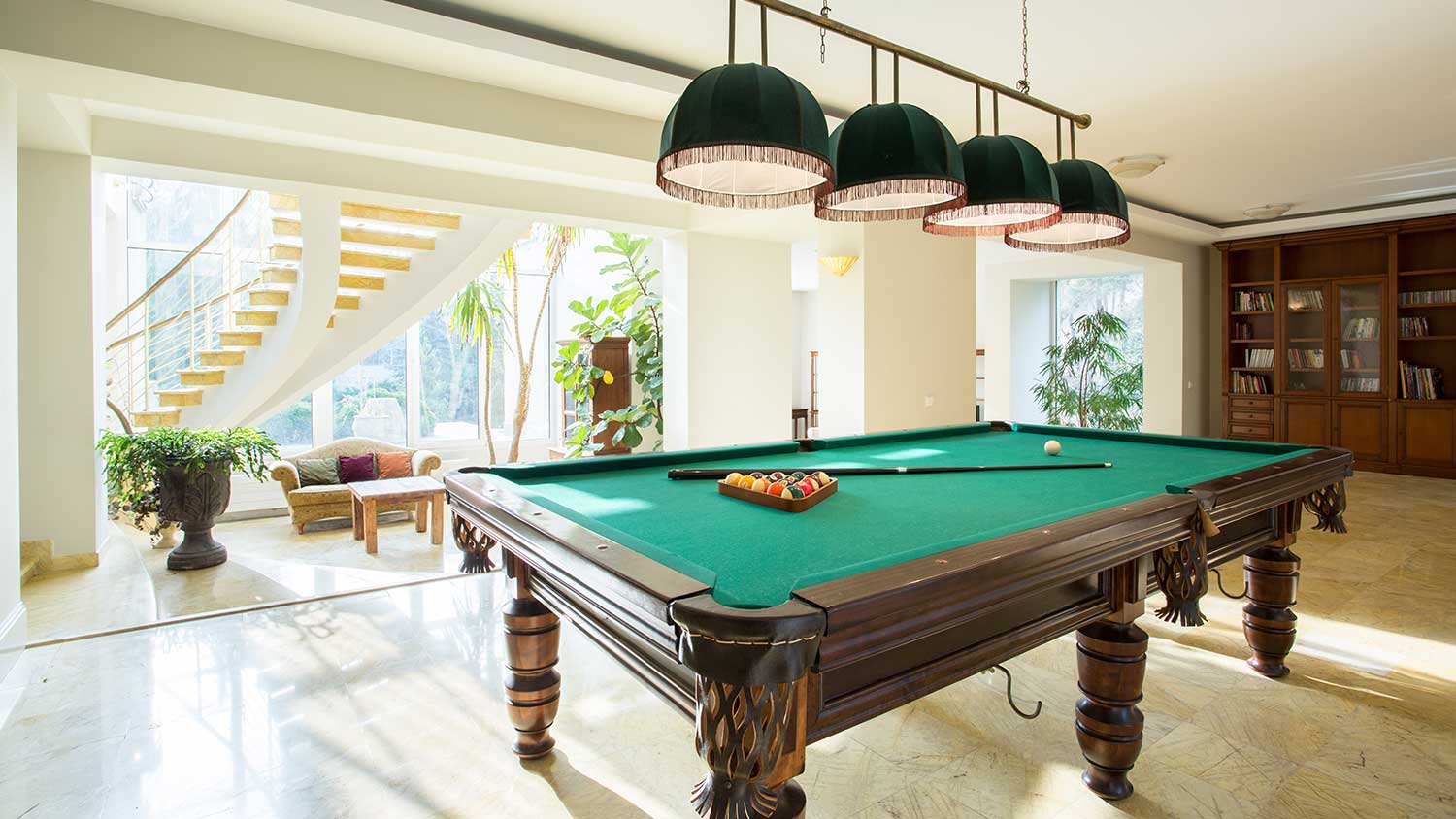 Pool table in a modern home
