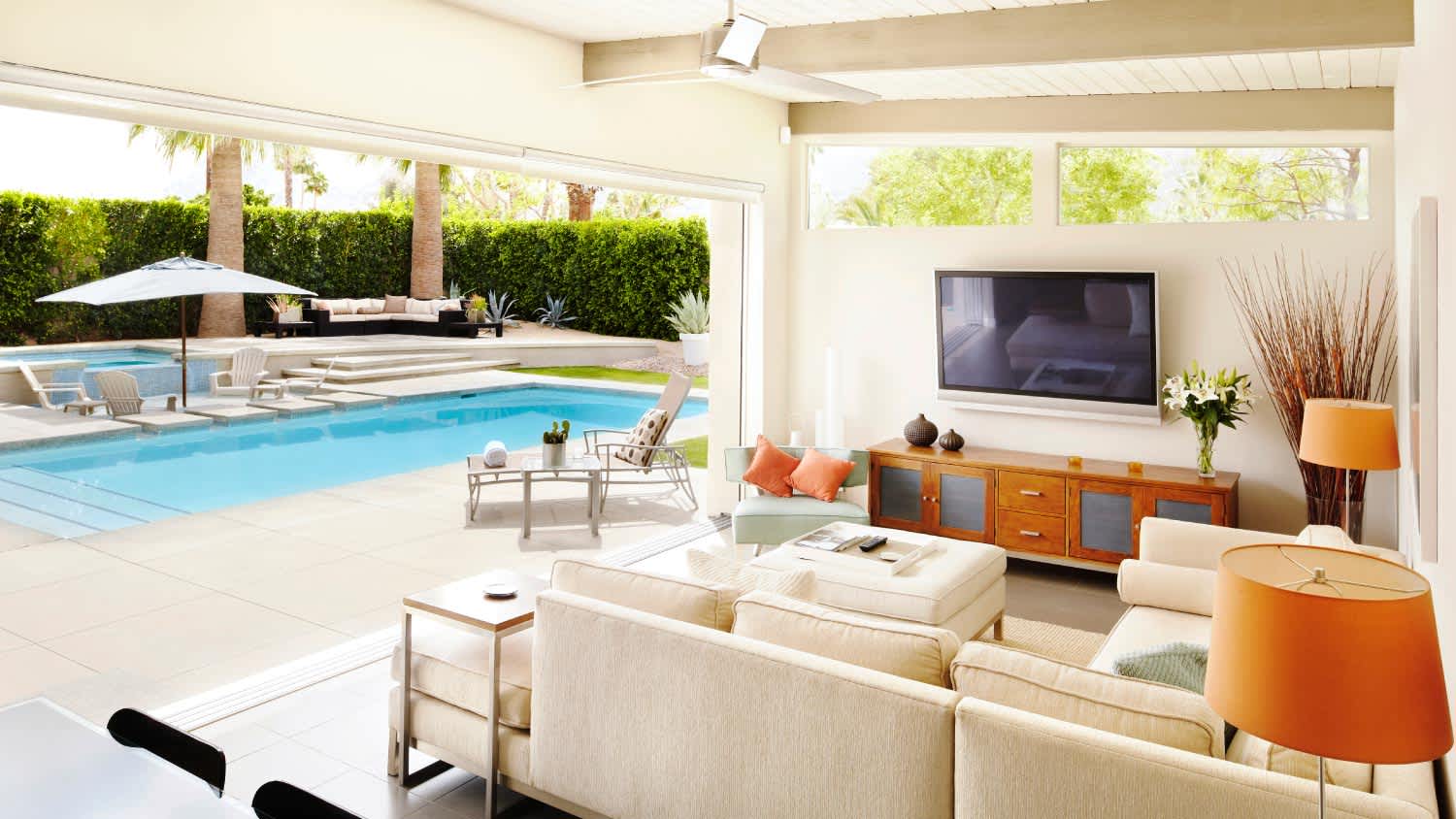 Modern living room and pool