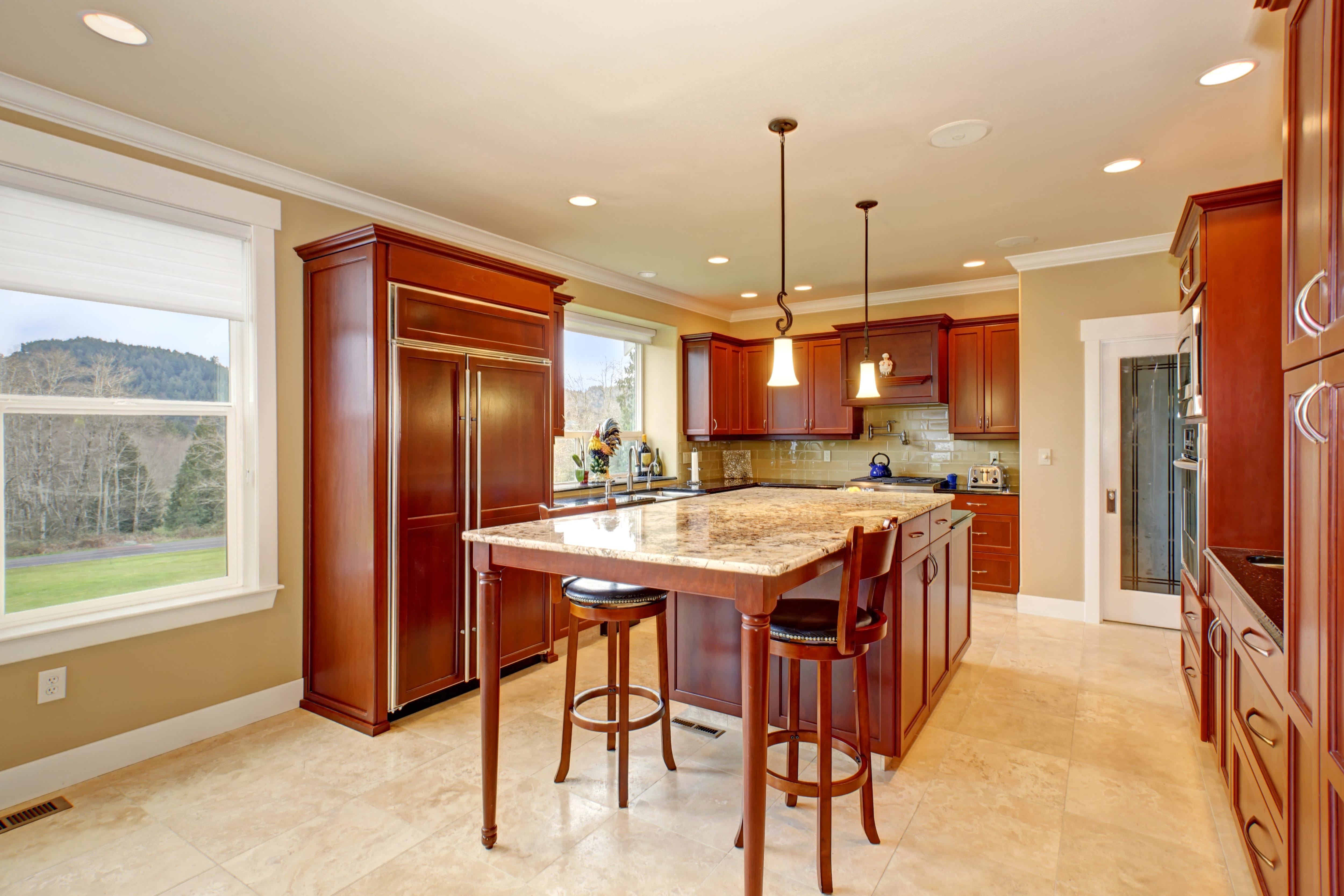 Bar-height countertops in large kitchen