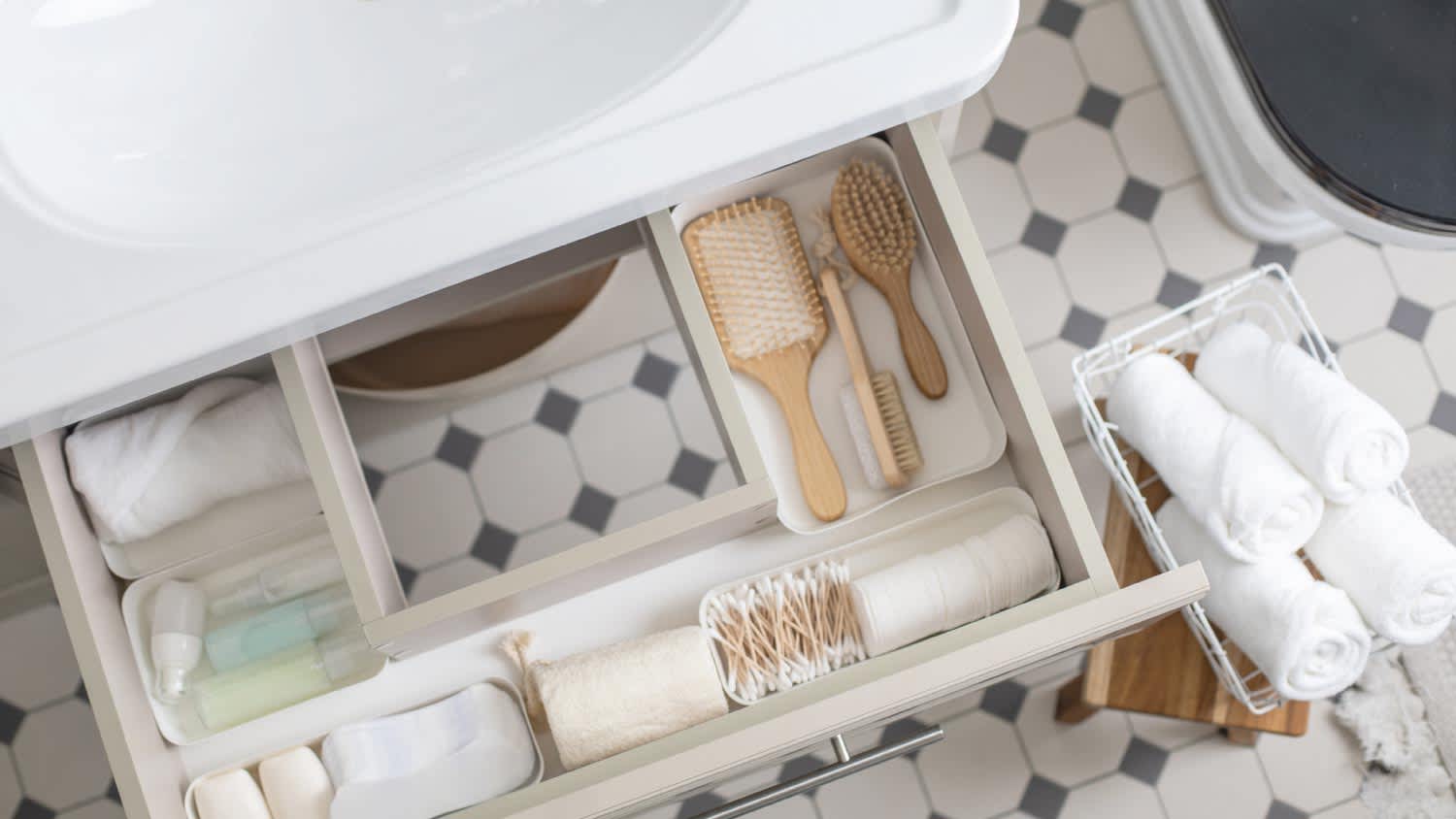 High angle view of toiletries