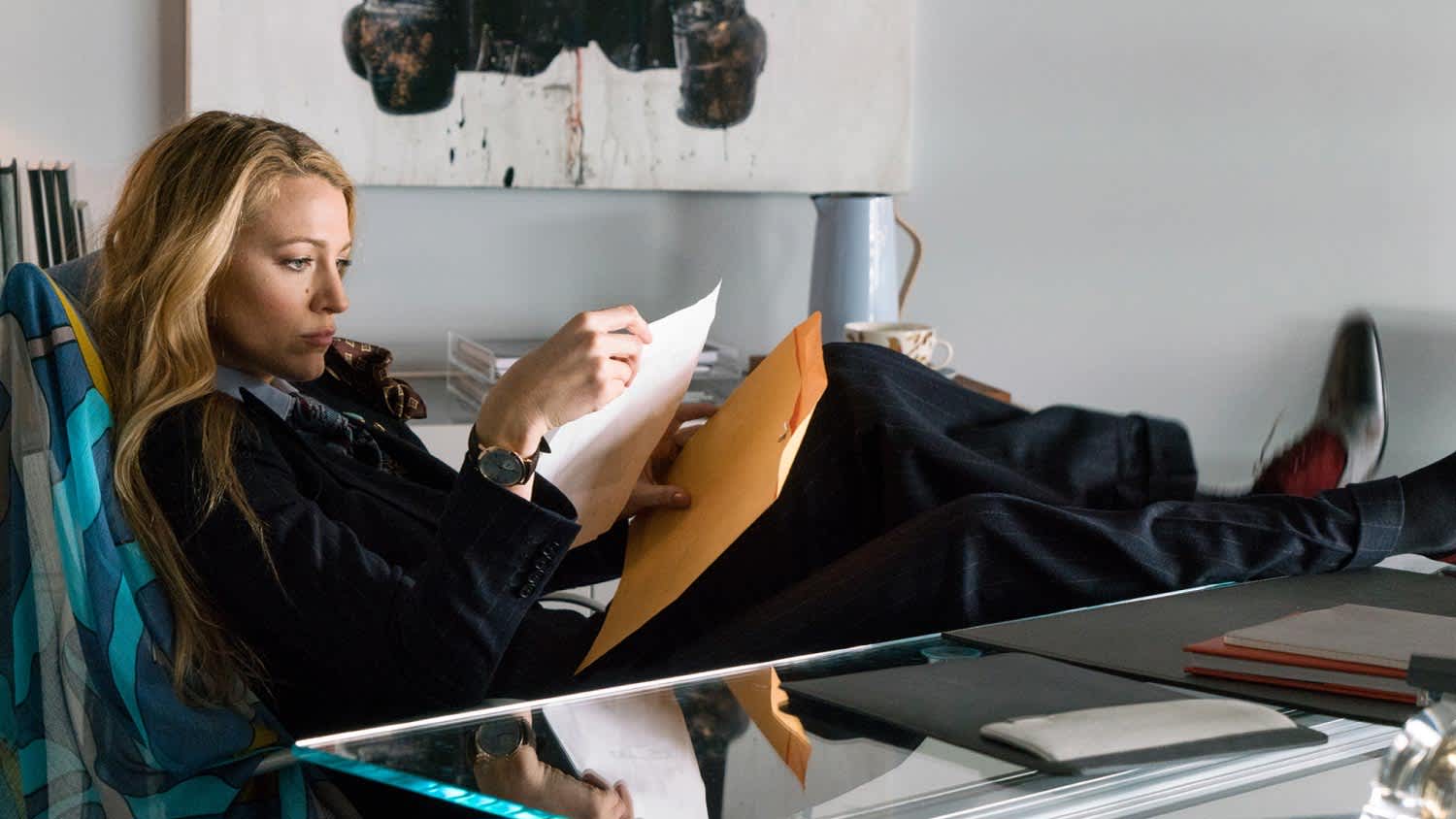 Blake Lively reading some papers