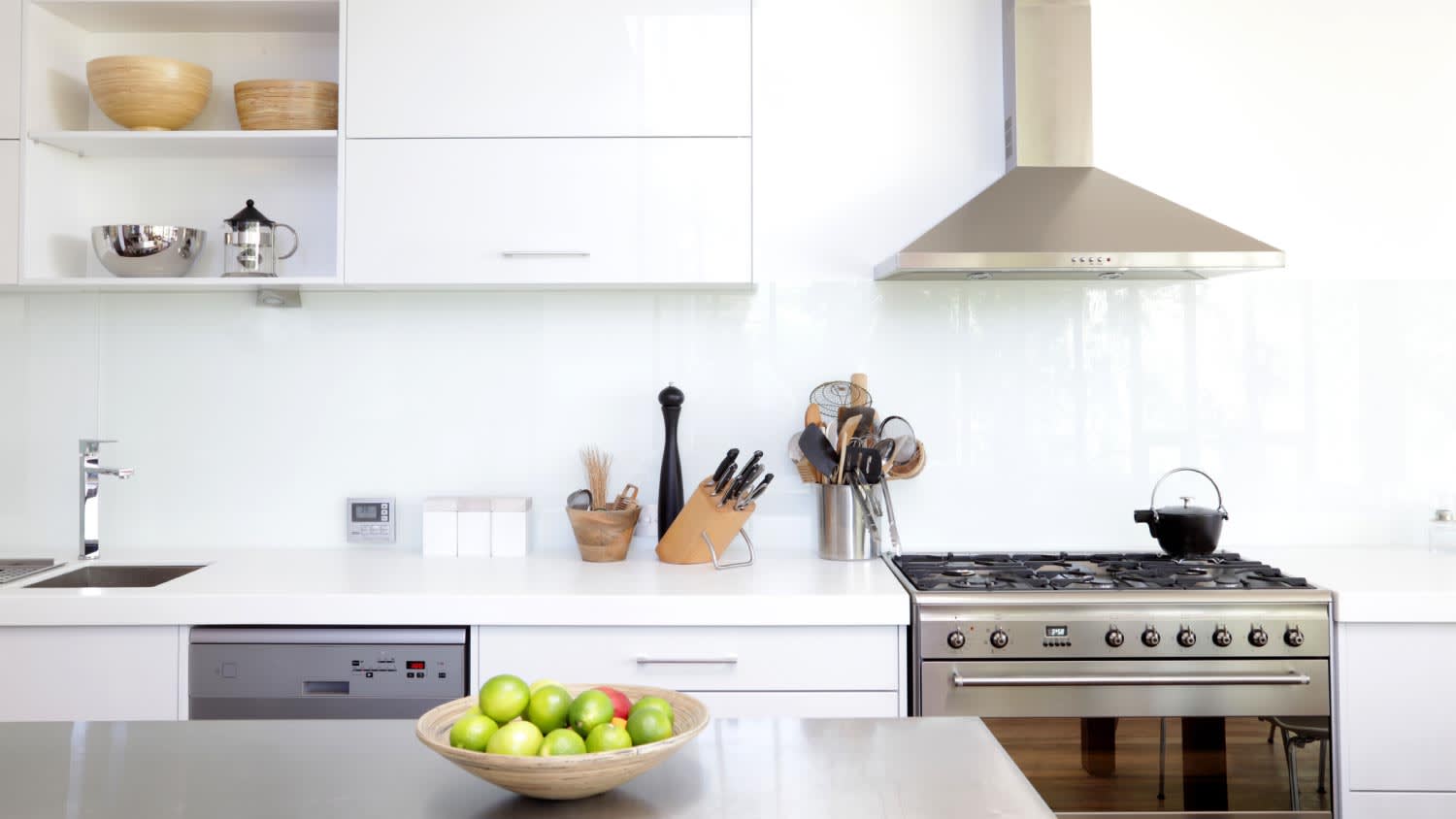 A contemporary white kitchen