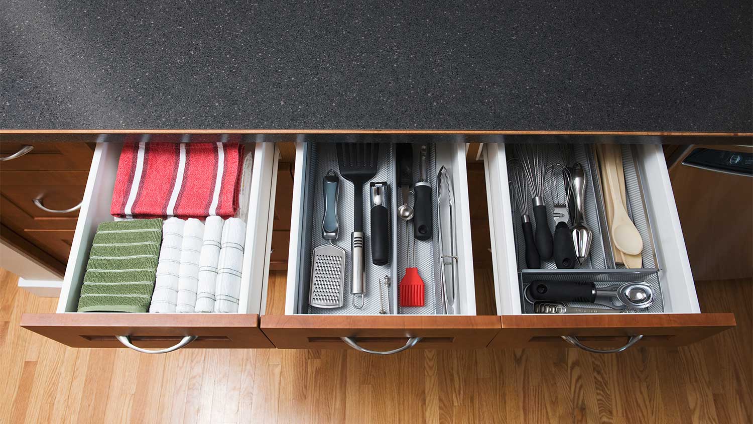 A view of dividers in a kitchen drawer