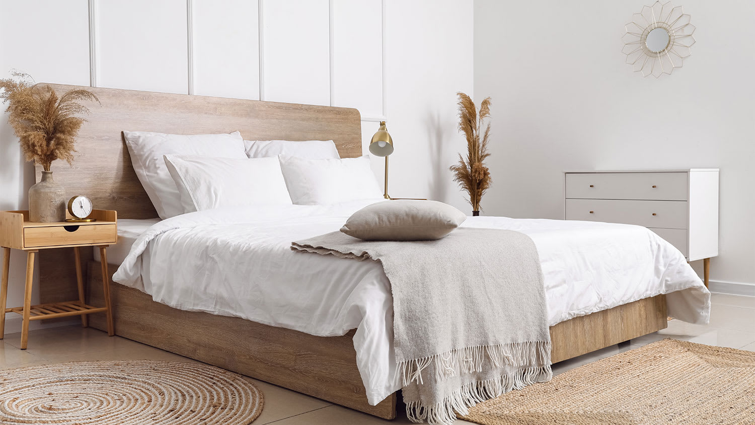 A view of a white bedroom