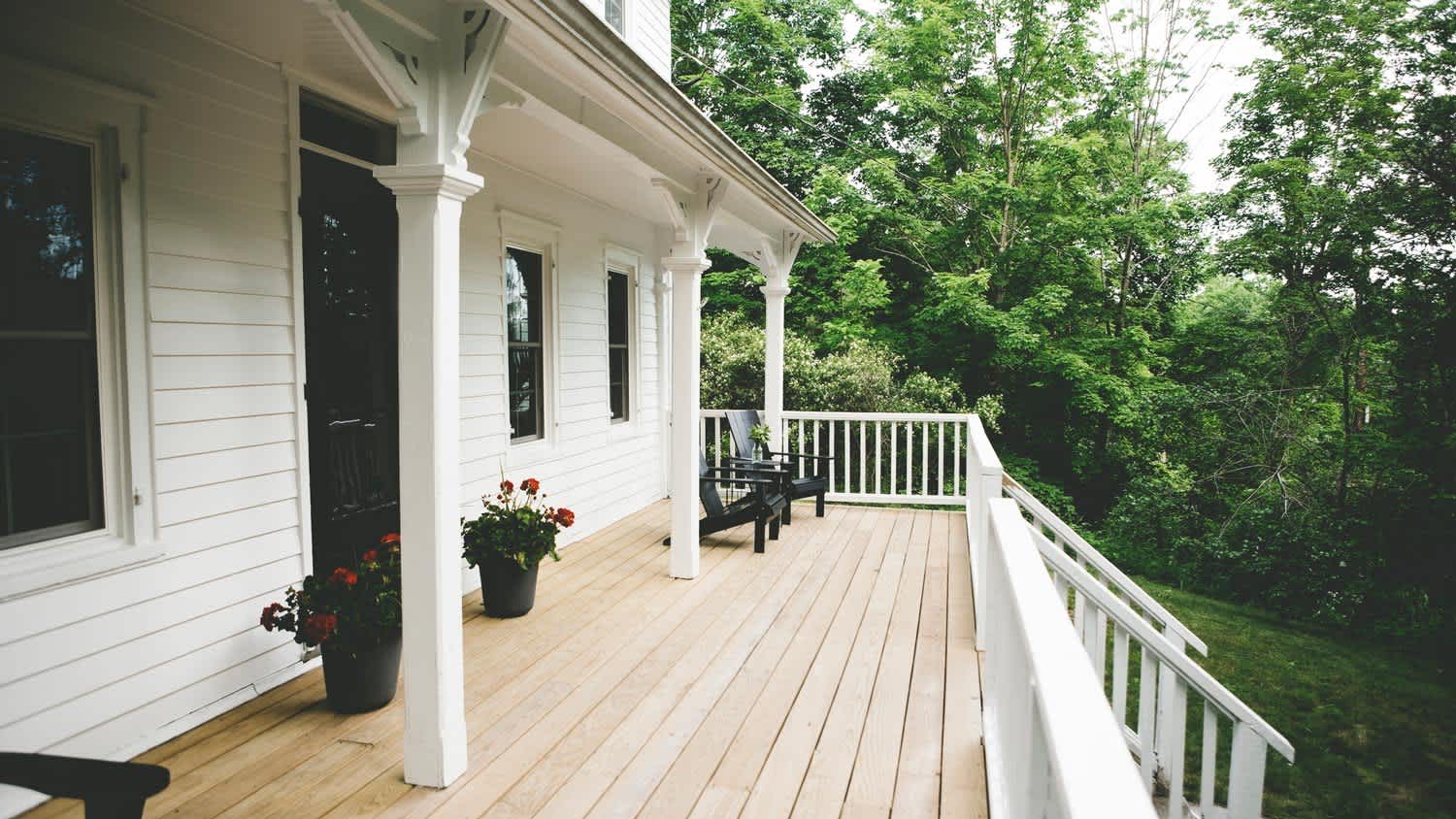 An elevated wooden porch