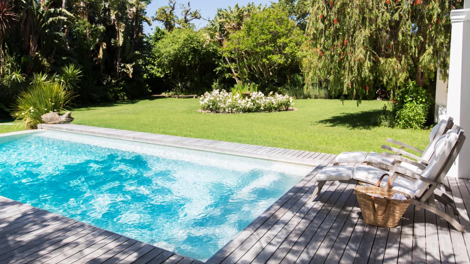 A backyard and swimming pool