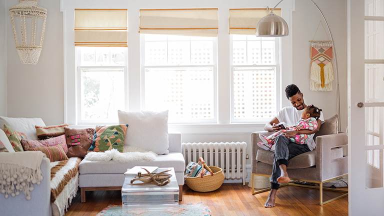 Father and daughter spending time together in their living room