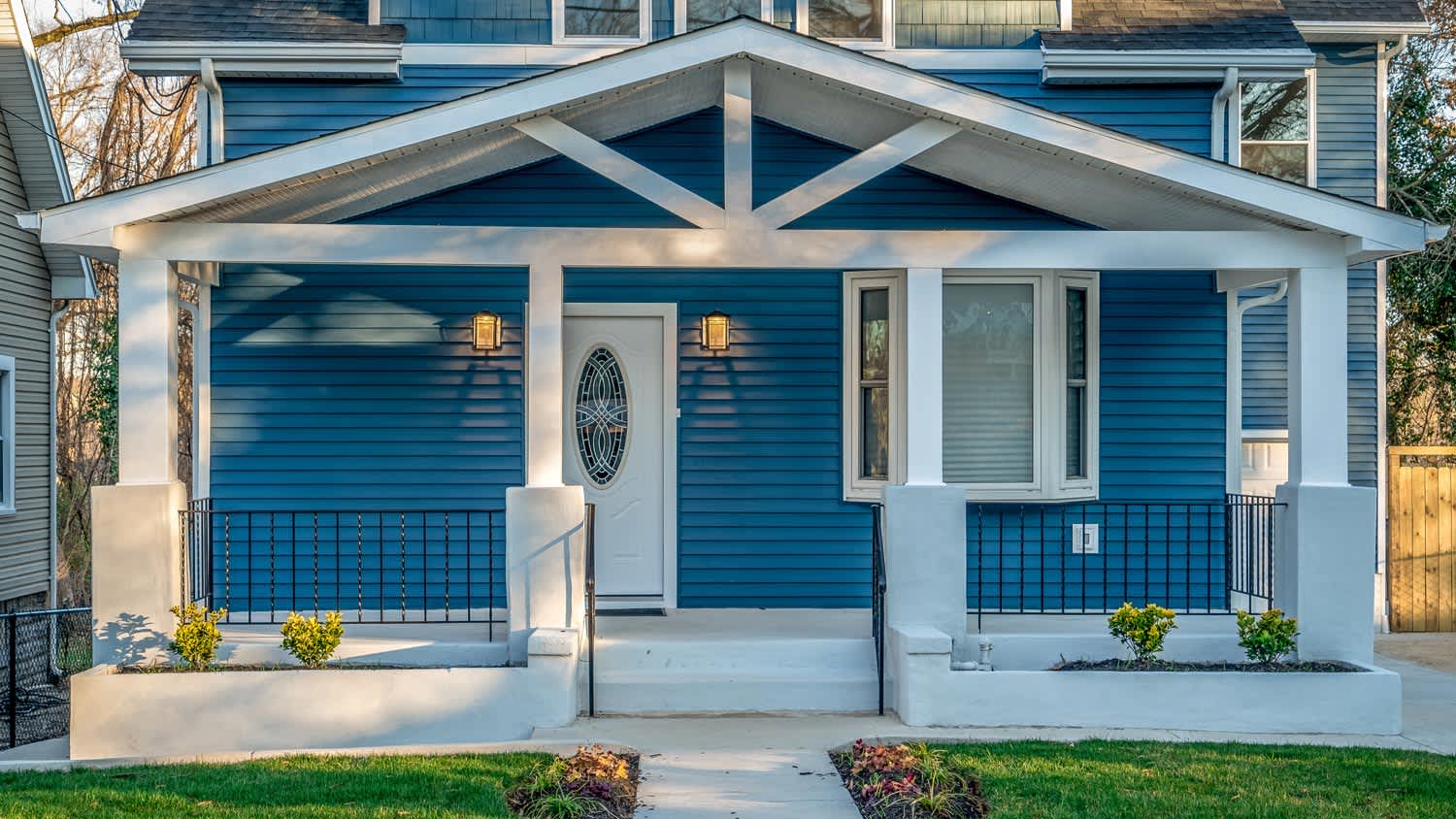 The front facade of a newly painted house