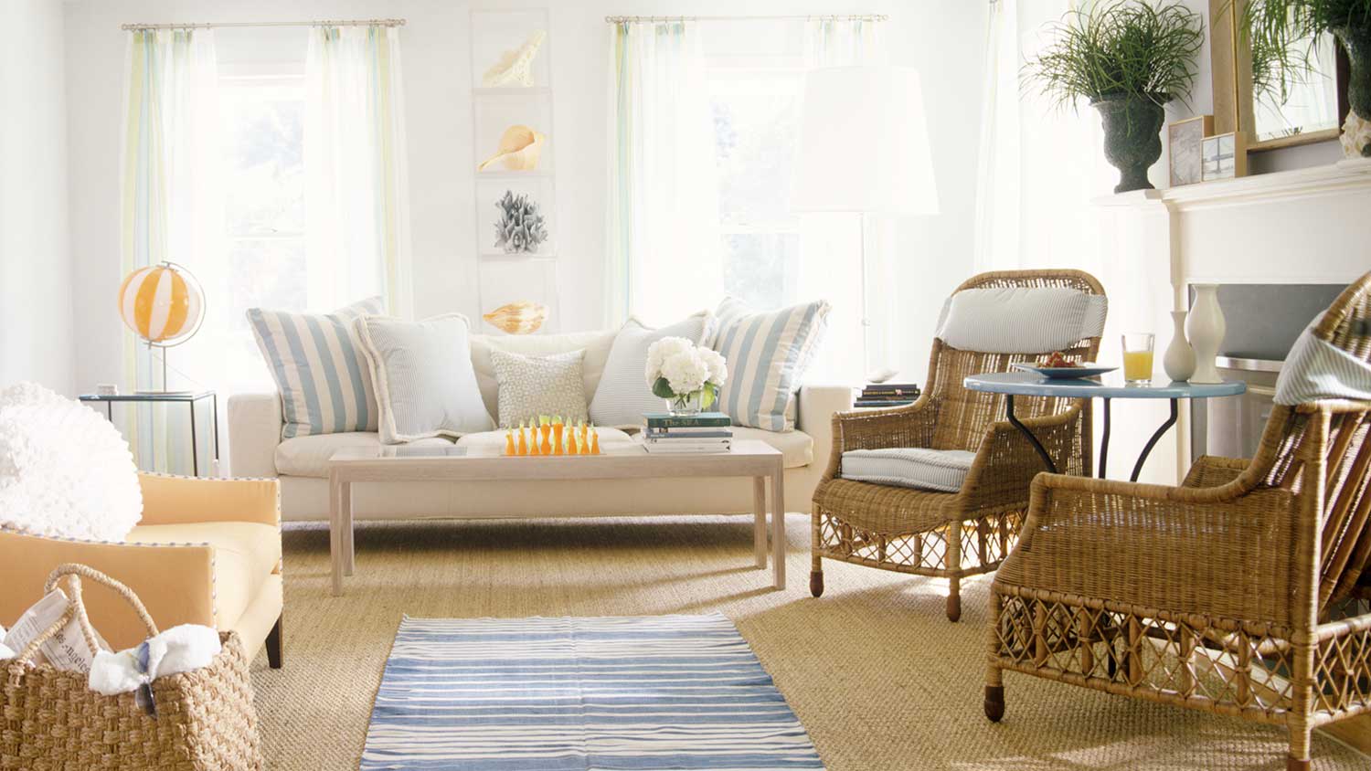 Living room decorated in a coastal style