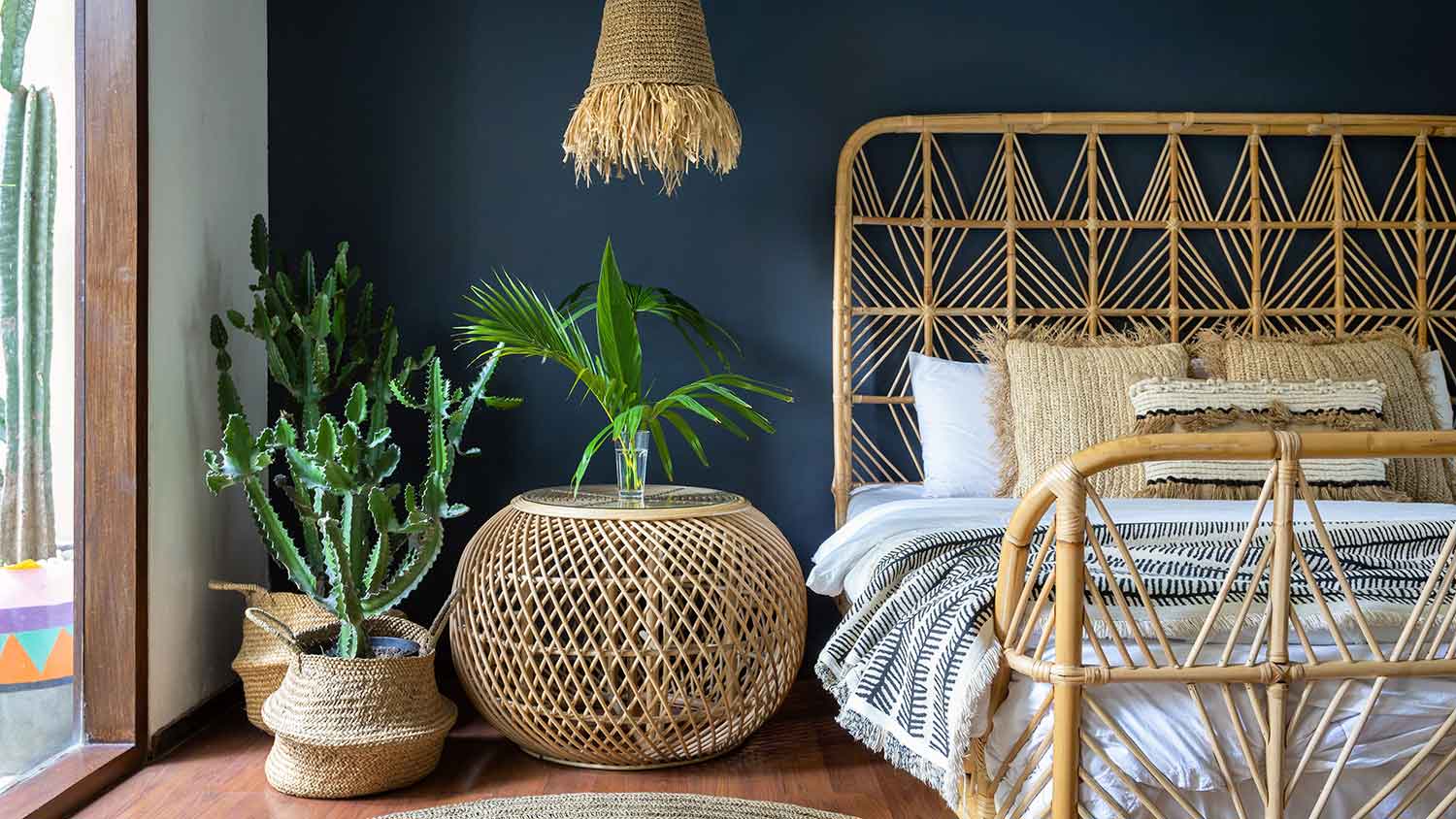 Modern rattan armchair with pillow