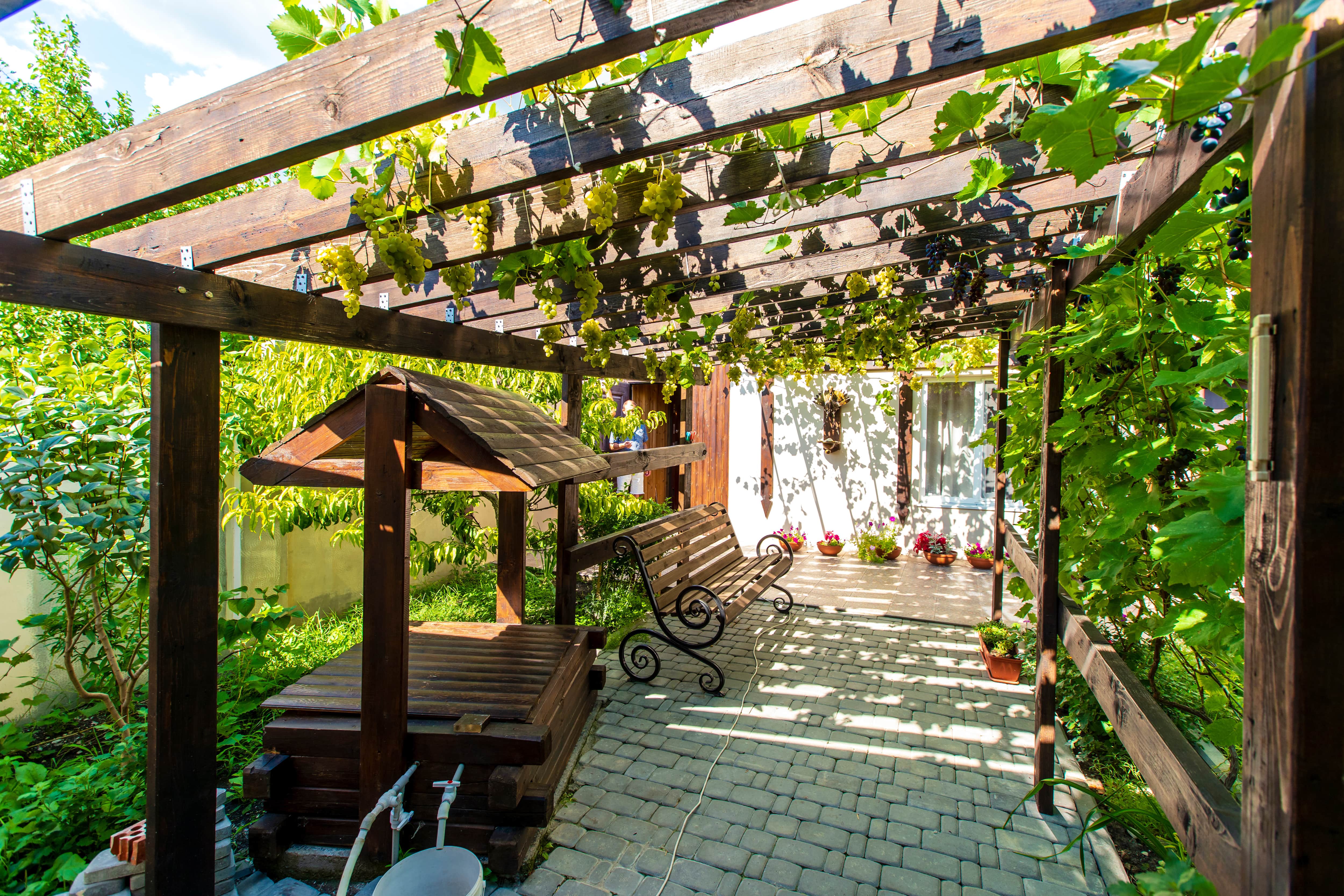 Pergola-styled back porch area