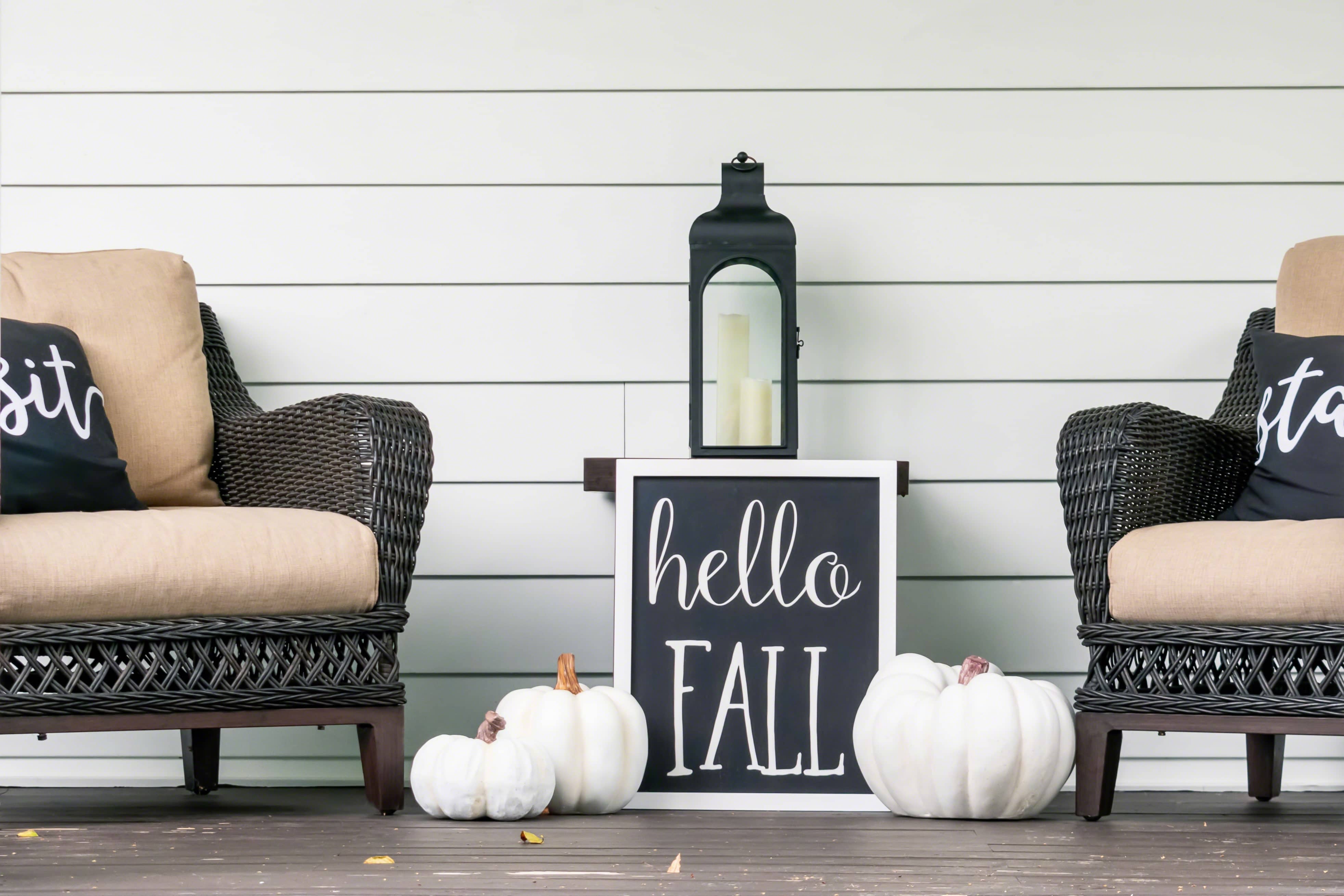 Fall seasonal decor on back porch