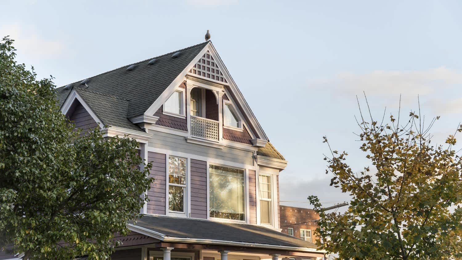 Detail of the exterior of a house with an attic