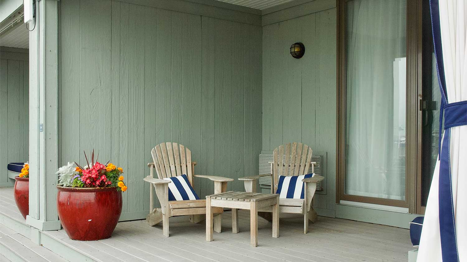 A view of a porch with nautical design