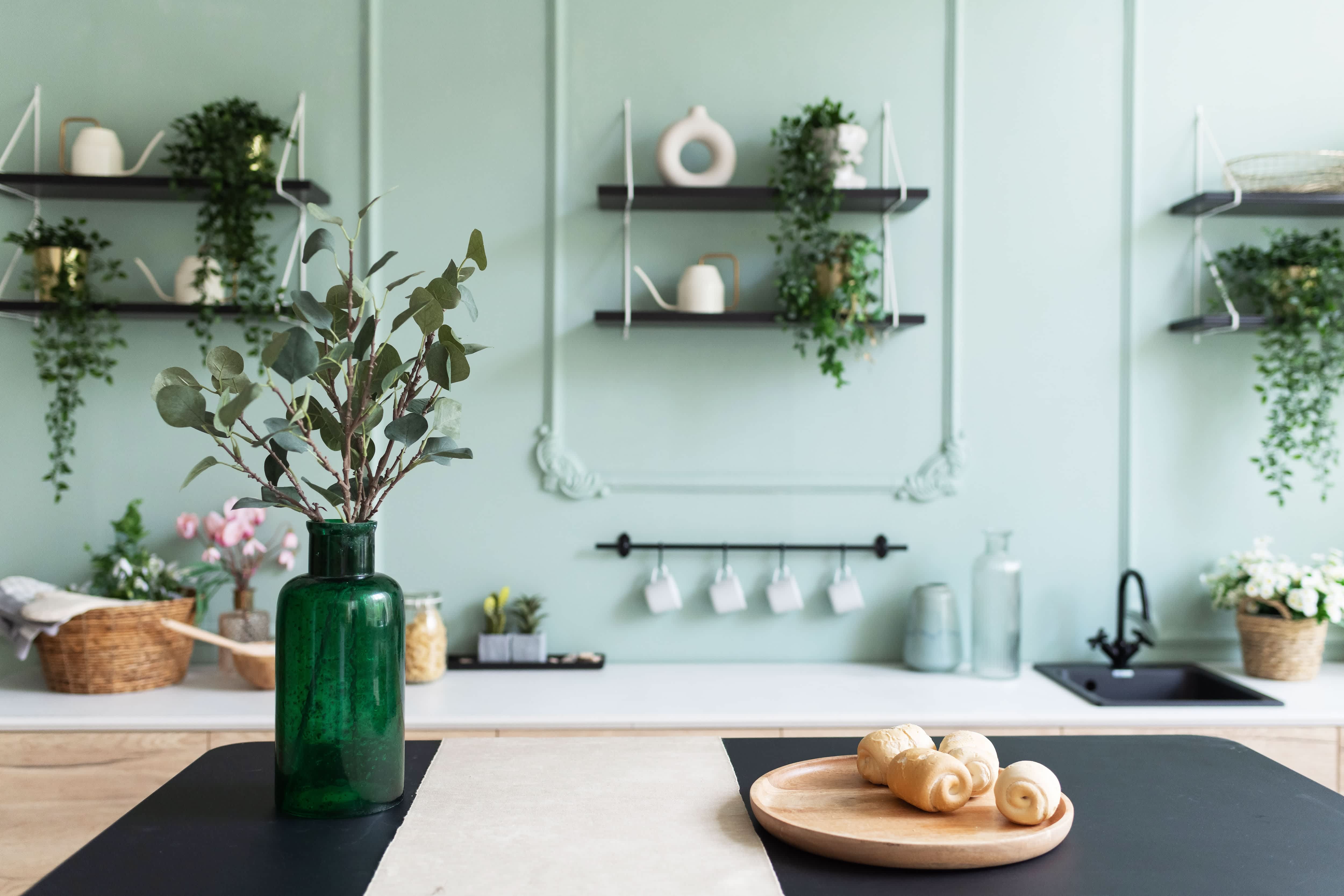 Open-shelving in bohemian-inspired kitchen