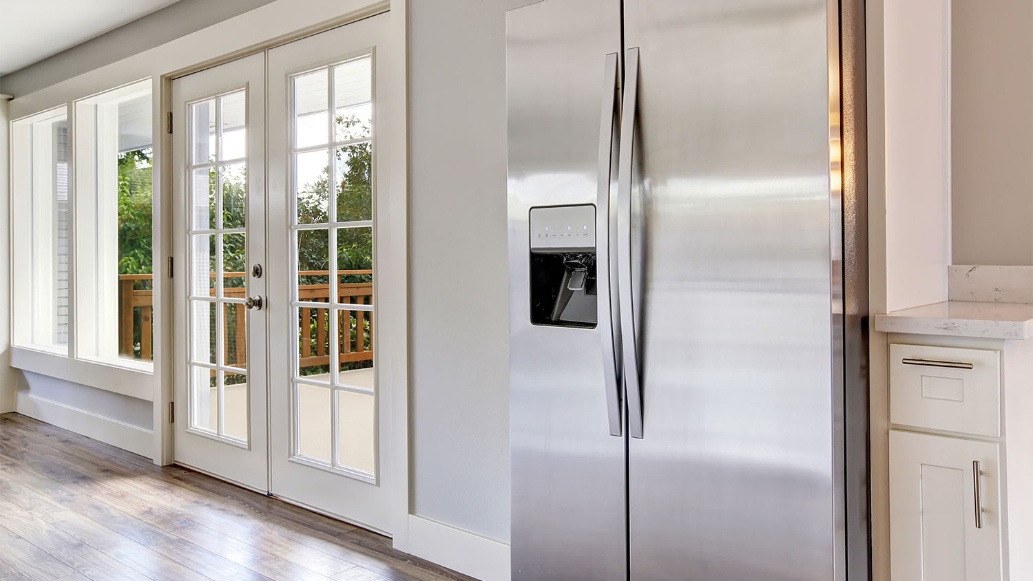 stainless steel fridge in kitchen