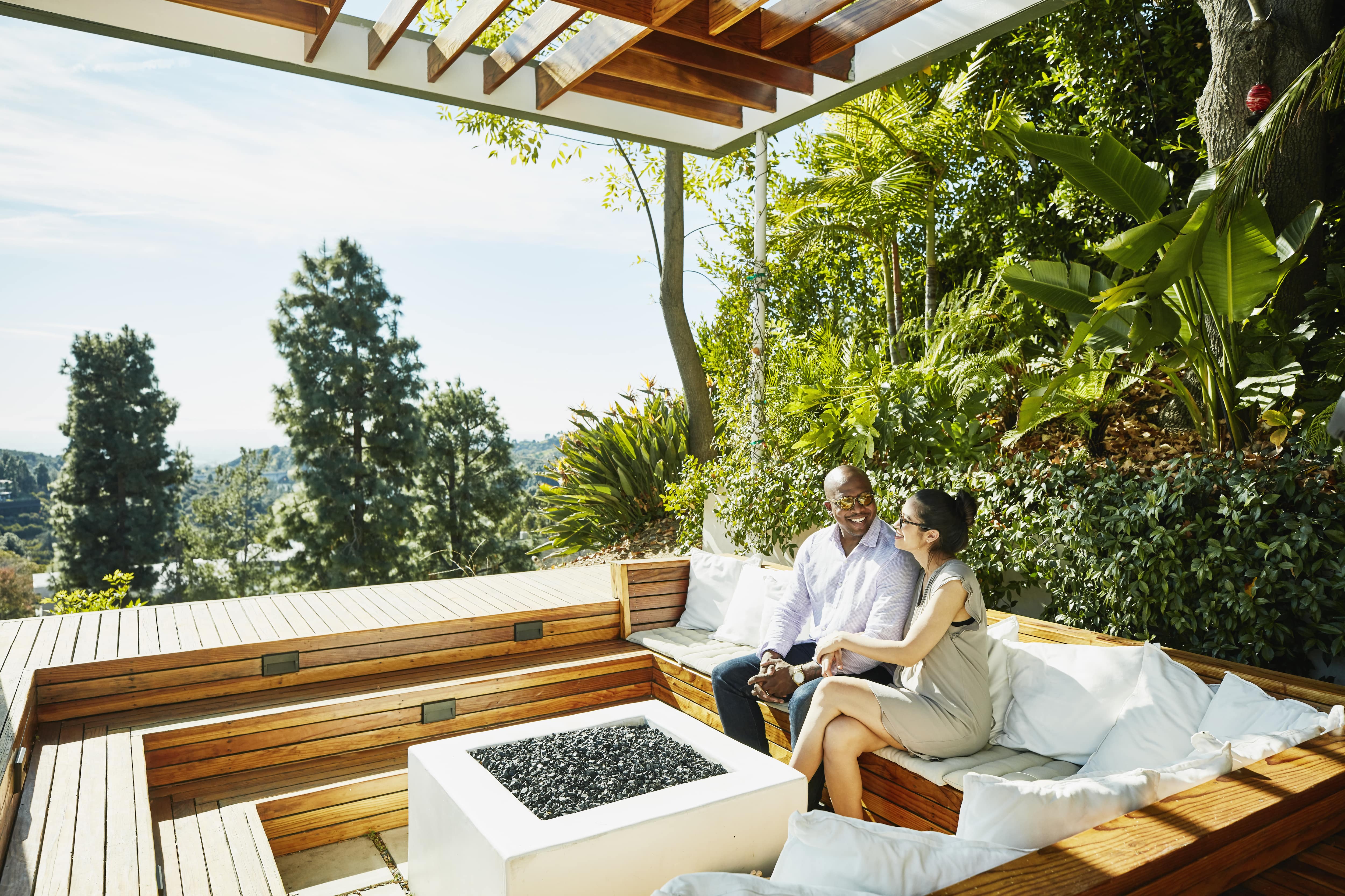 Sunken seating around fire pit
