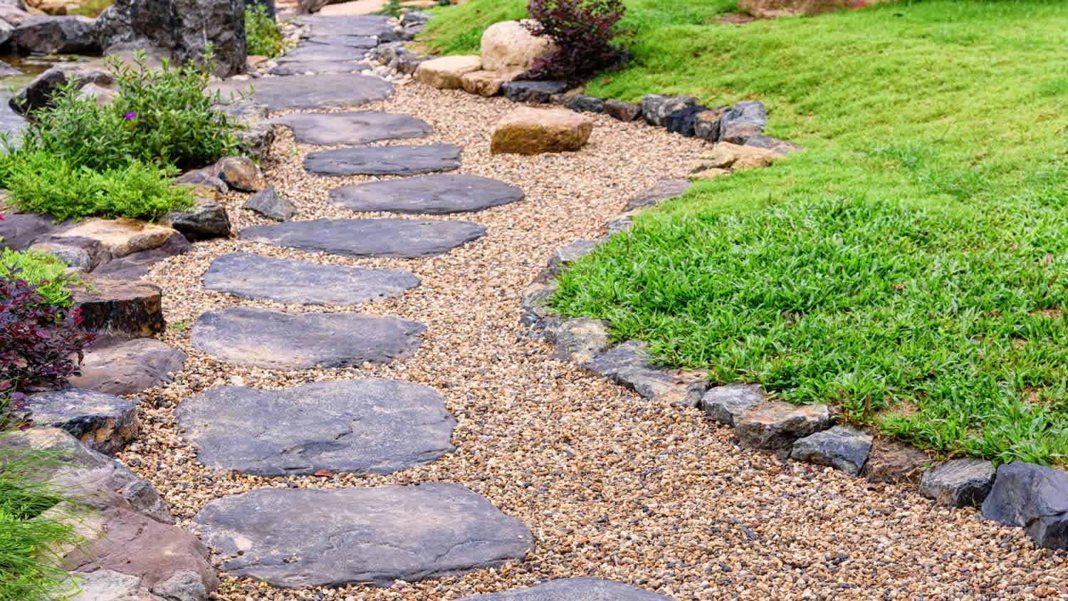 A stone stepping pathway