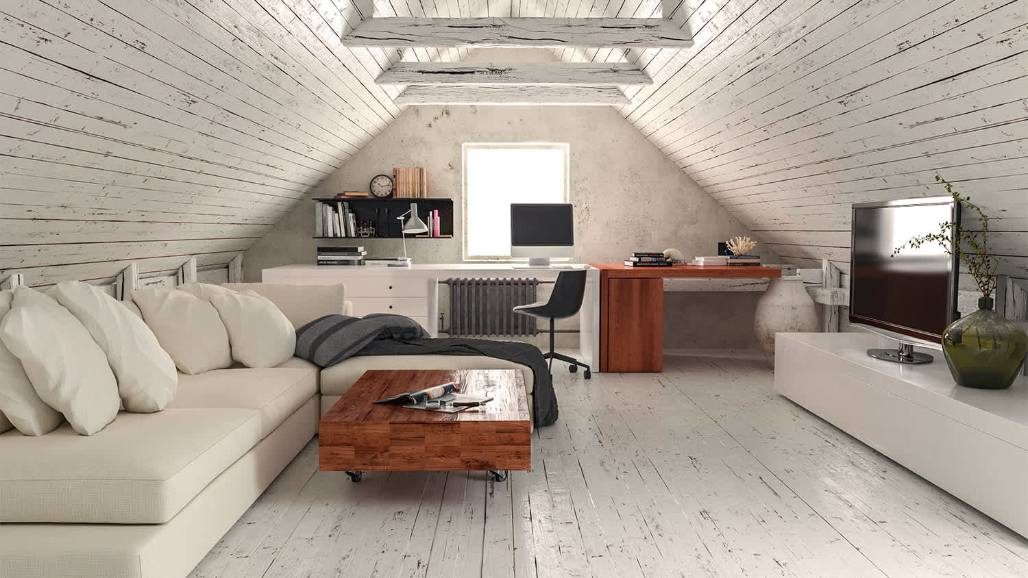 white furnished home interior attic