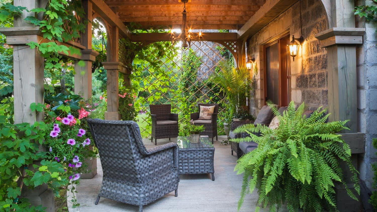 A wooden gazebo at home