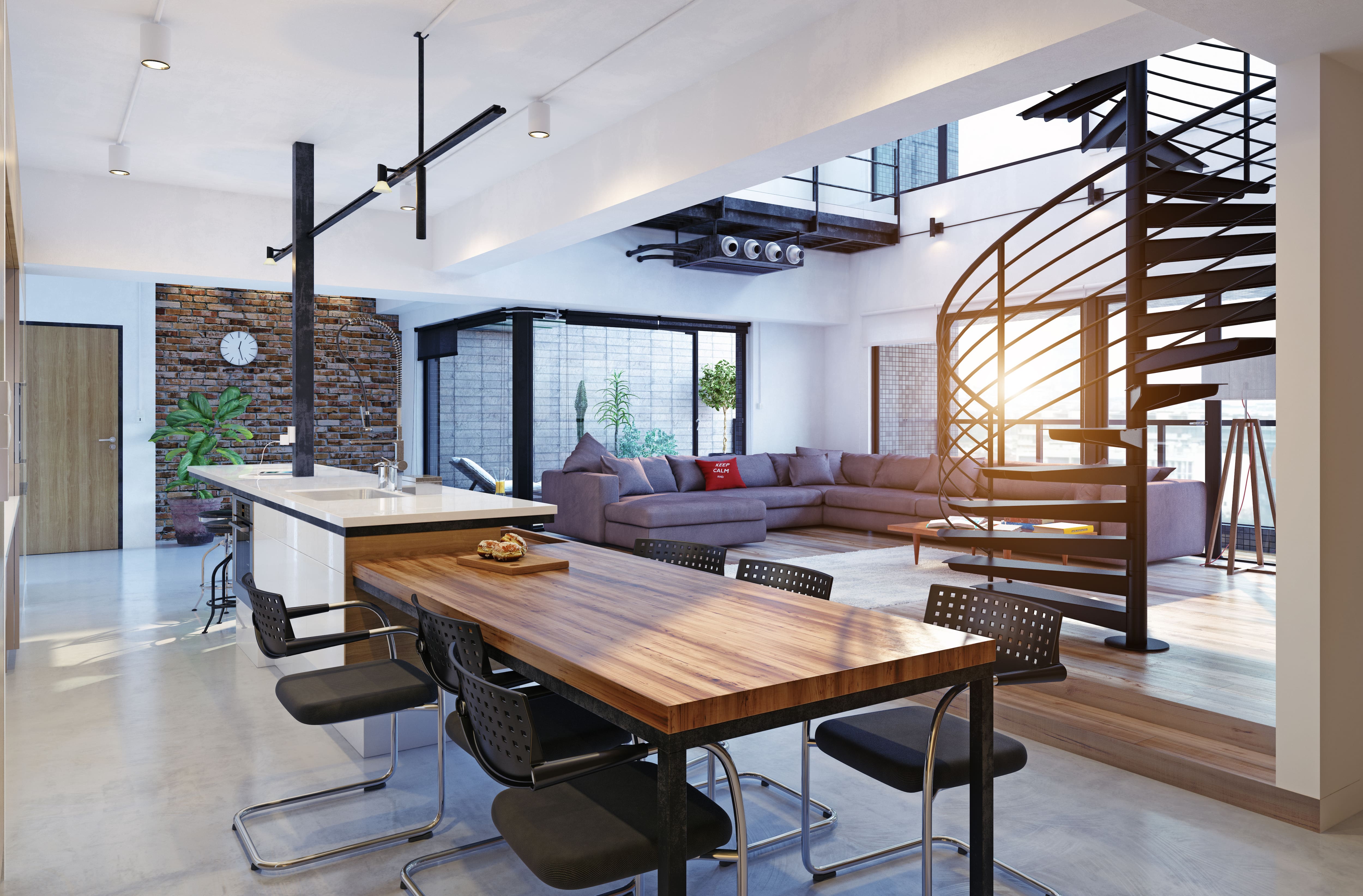 Modern loft apartment white black-and-white track lighting
