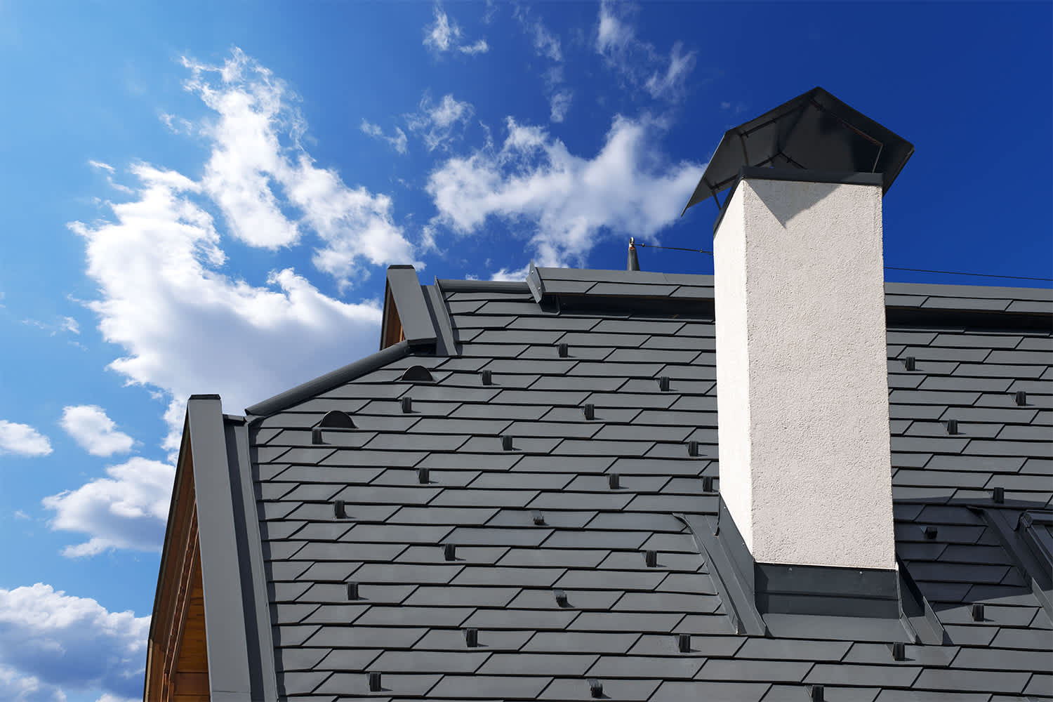 Roof with white chimney