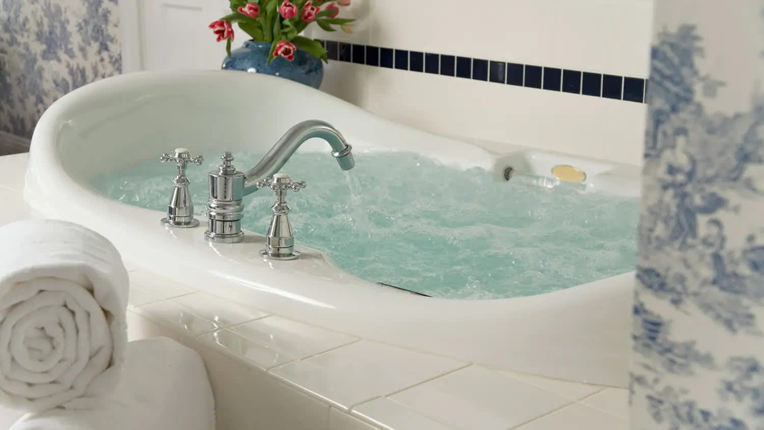 Jetted tub in luxury bathroom
