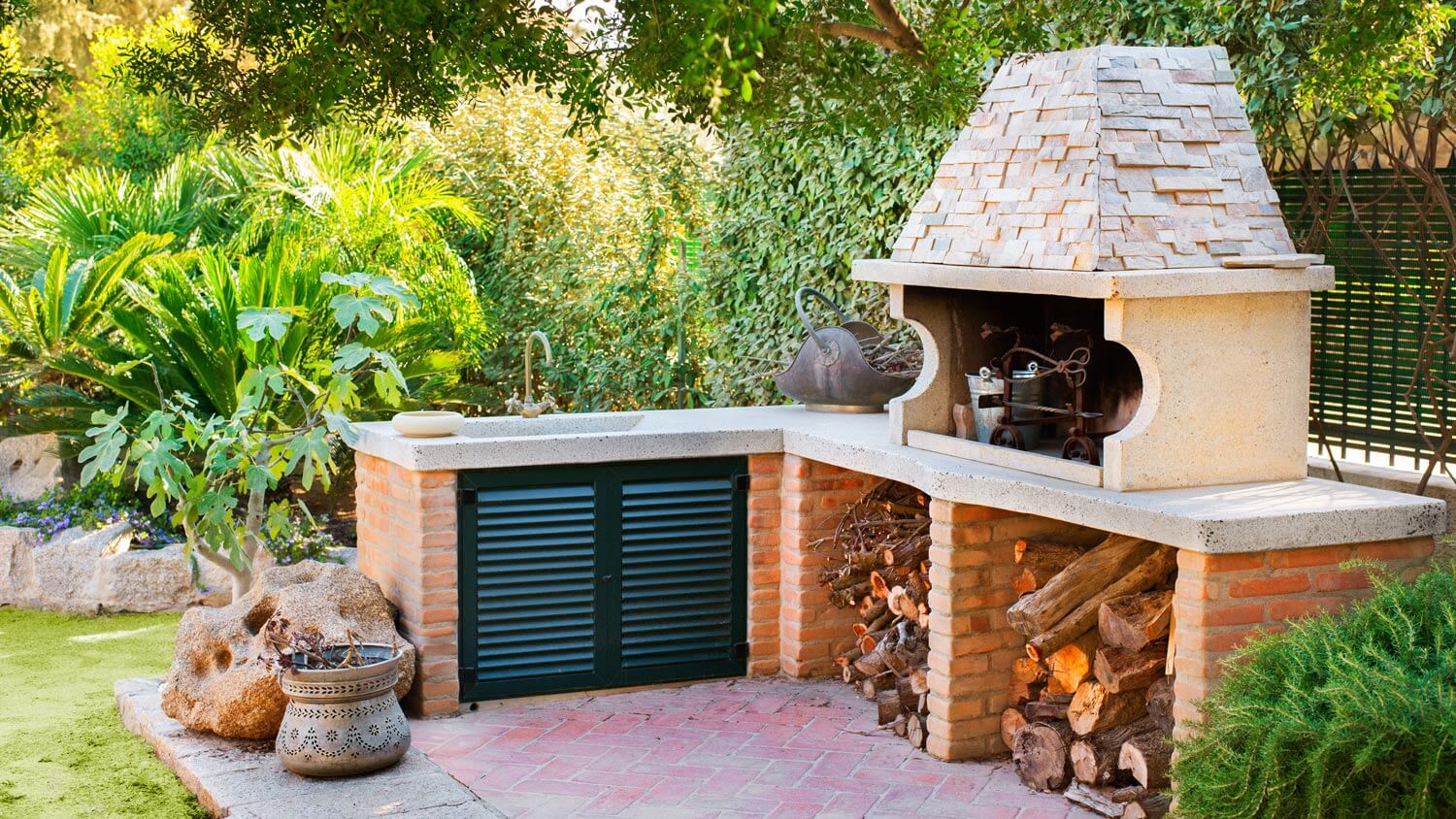 An external wood over with firewood