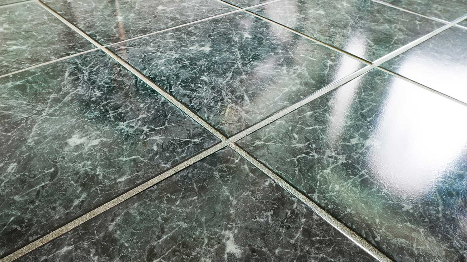 A view of a green tiled marble floor