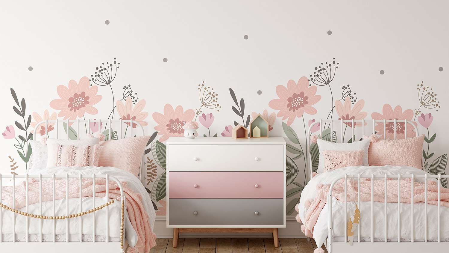 pink flower wallpaper for kids bedroom
