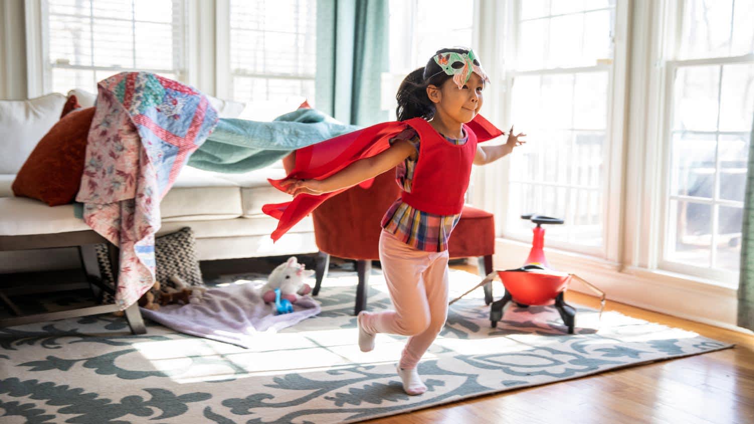 Child playing in homemade costume