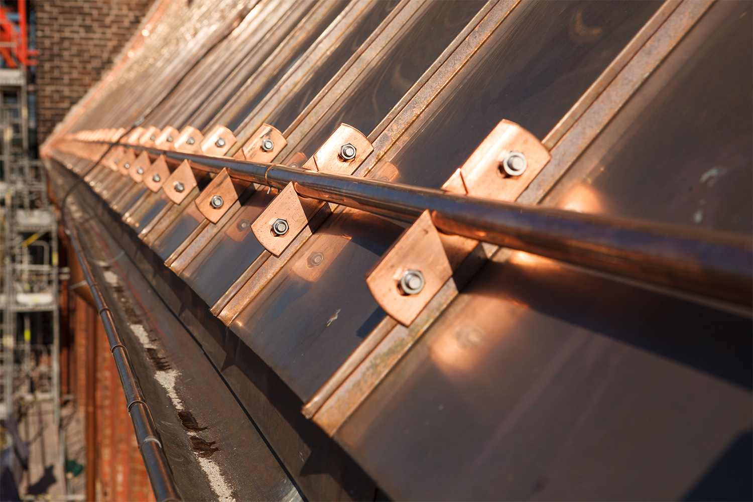 Close up of copper roofing panels