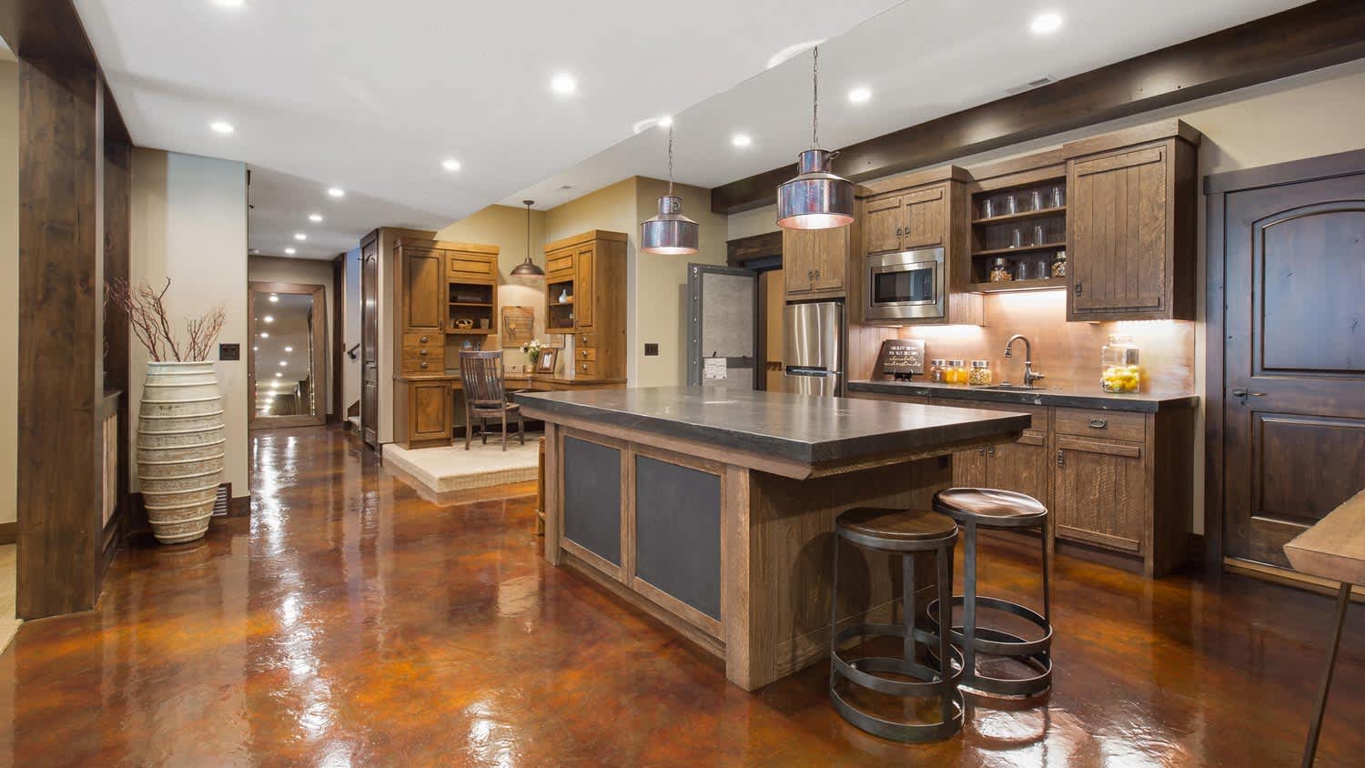 A spacious kitchen with epoxy flooring