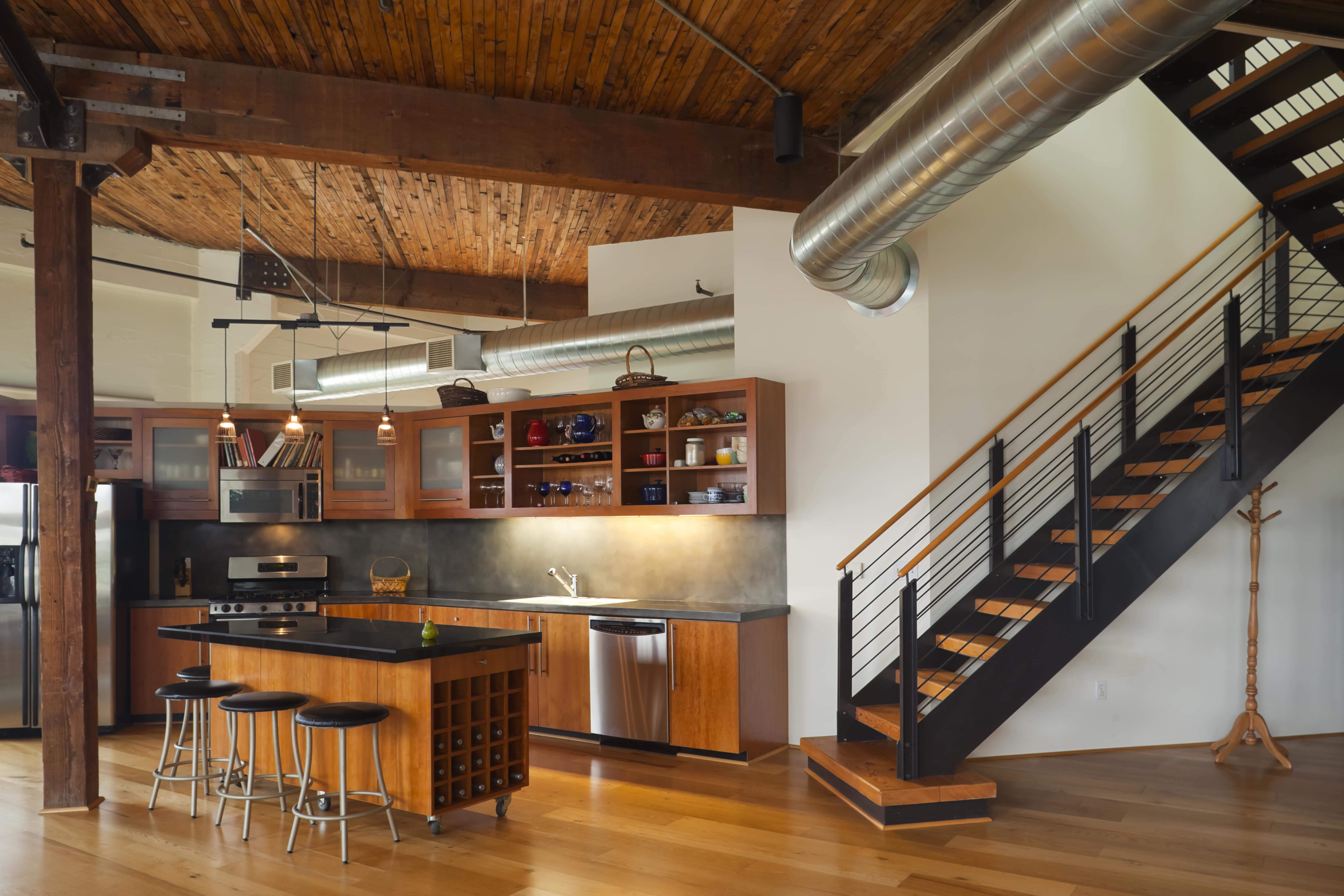 Industrial-style staircase in loft home