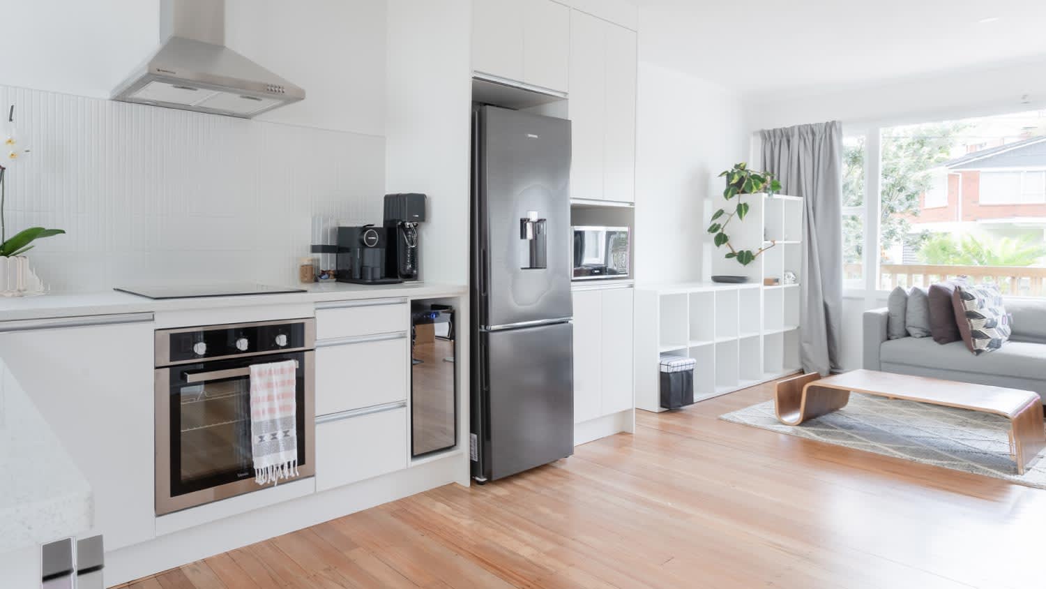 A kitchen and living room