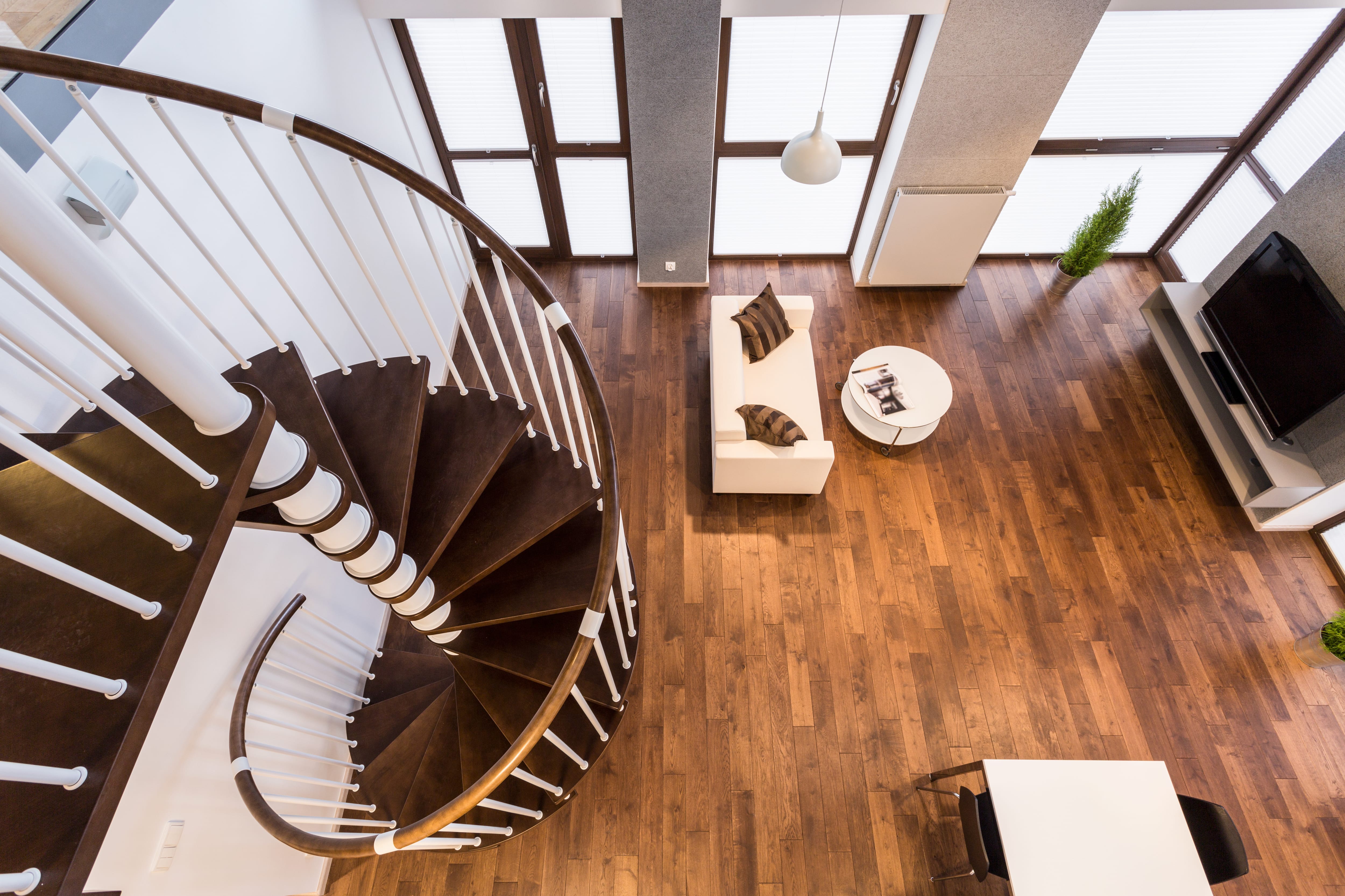 Spiral staircase in modern living room