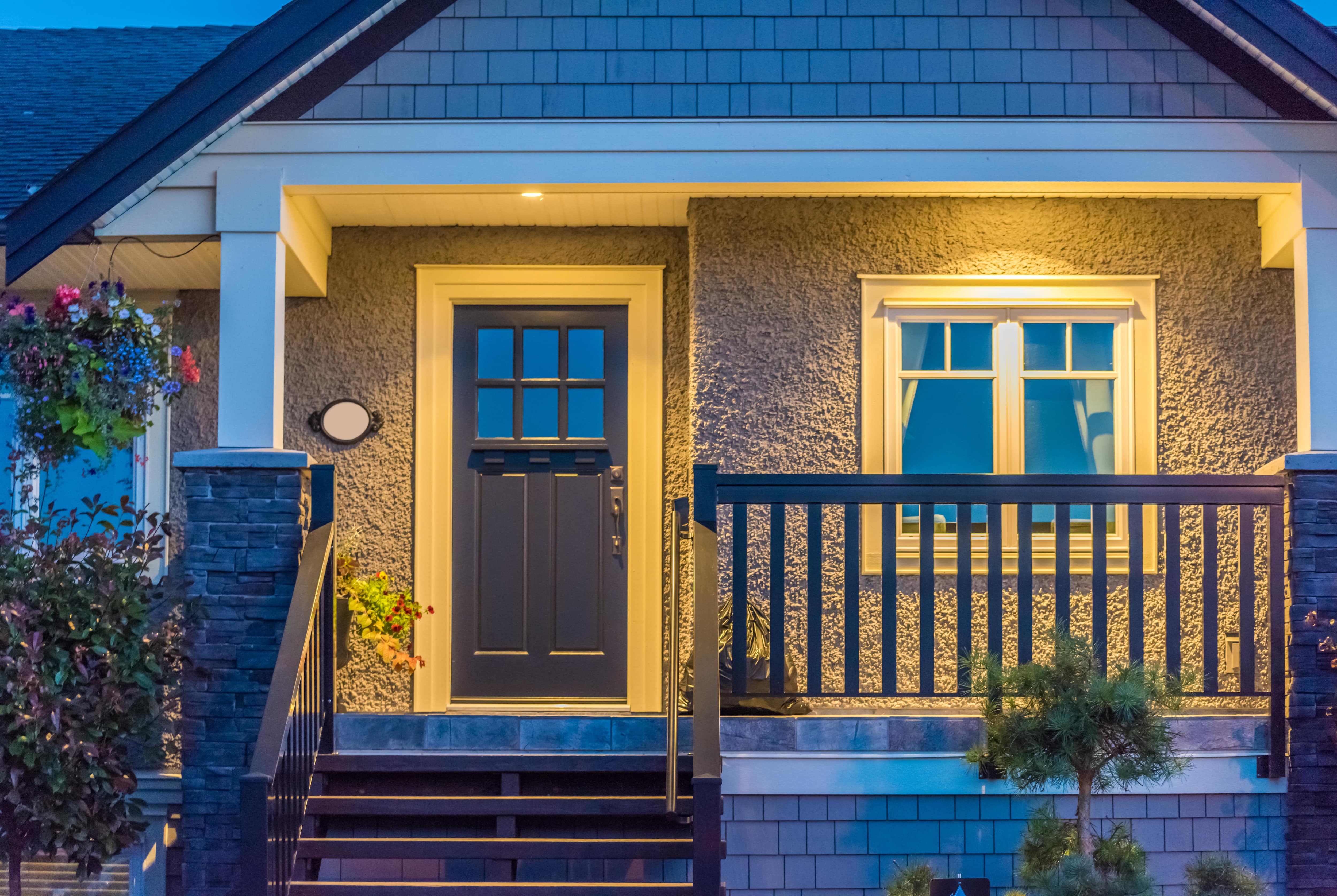 Front porch with outdoor lighting