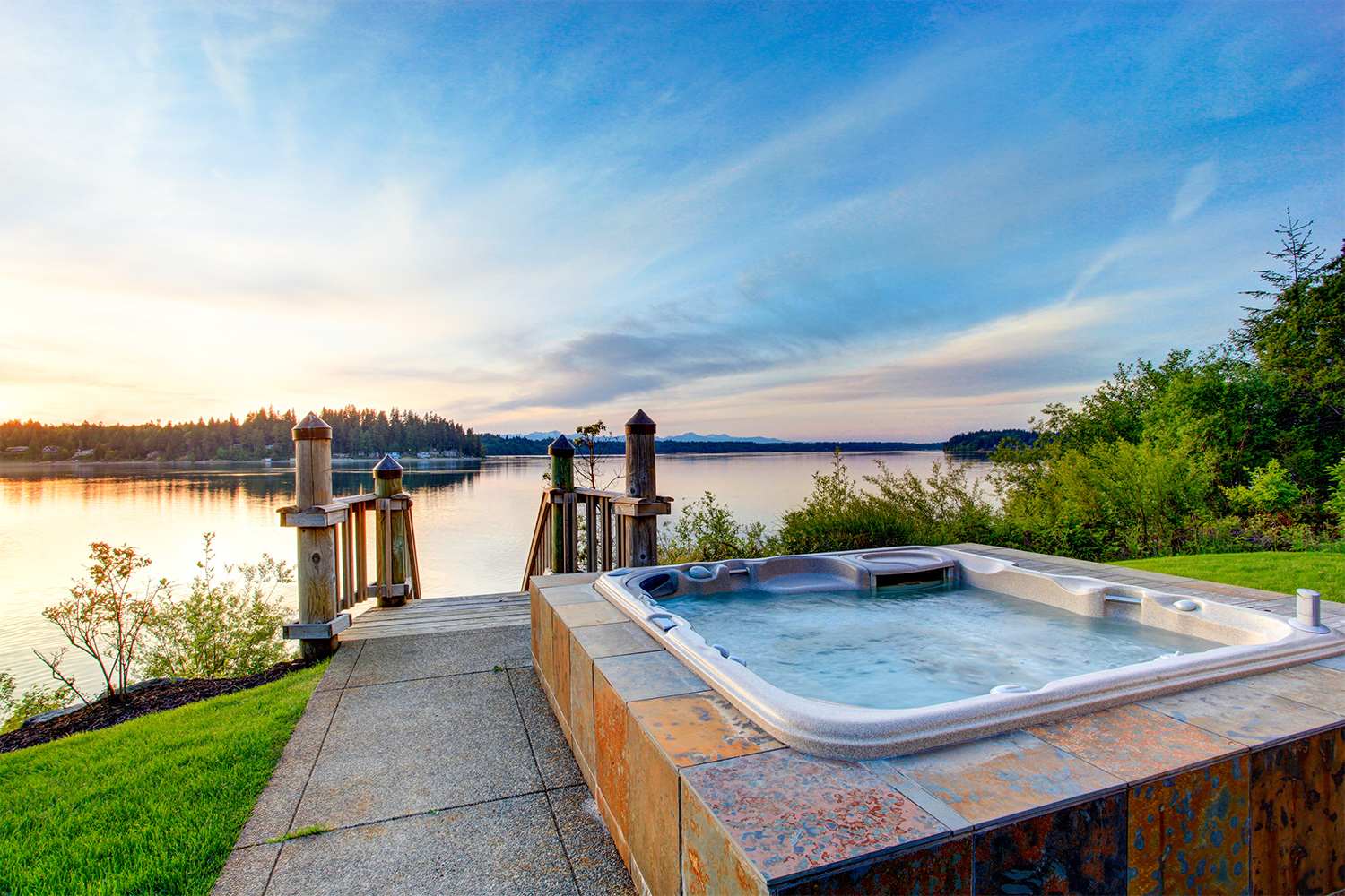 Hot tub by the water during summer