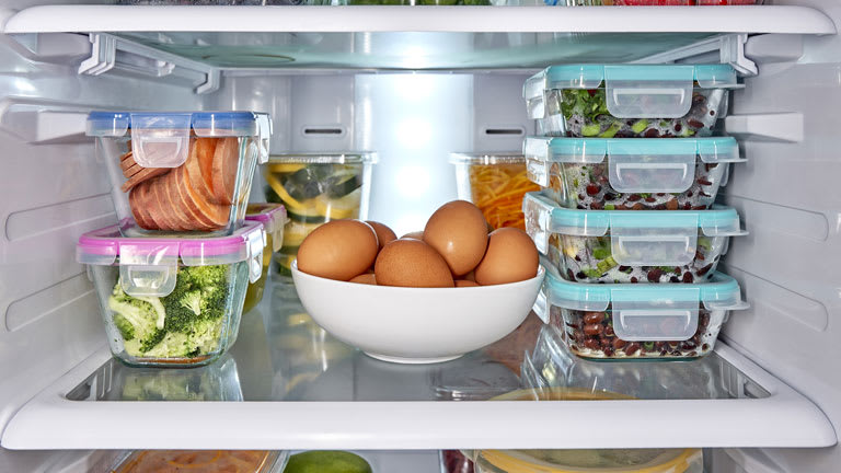 inside of fridge with food