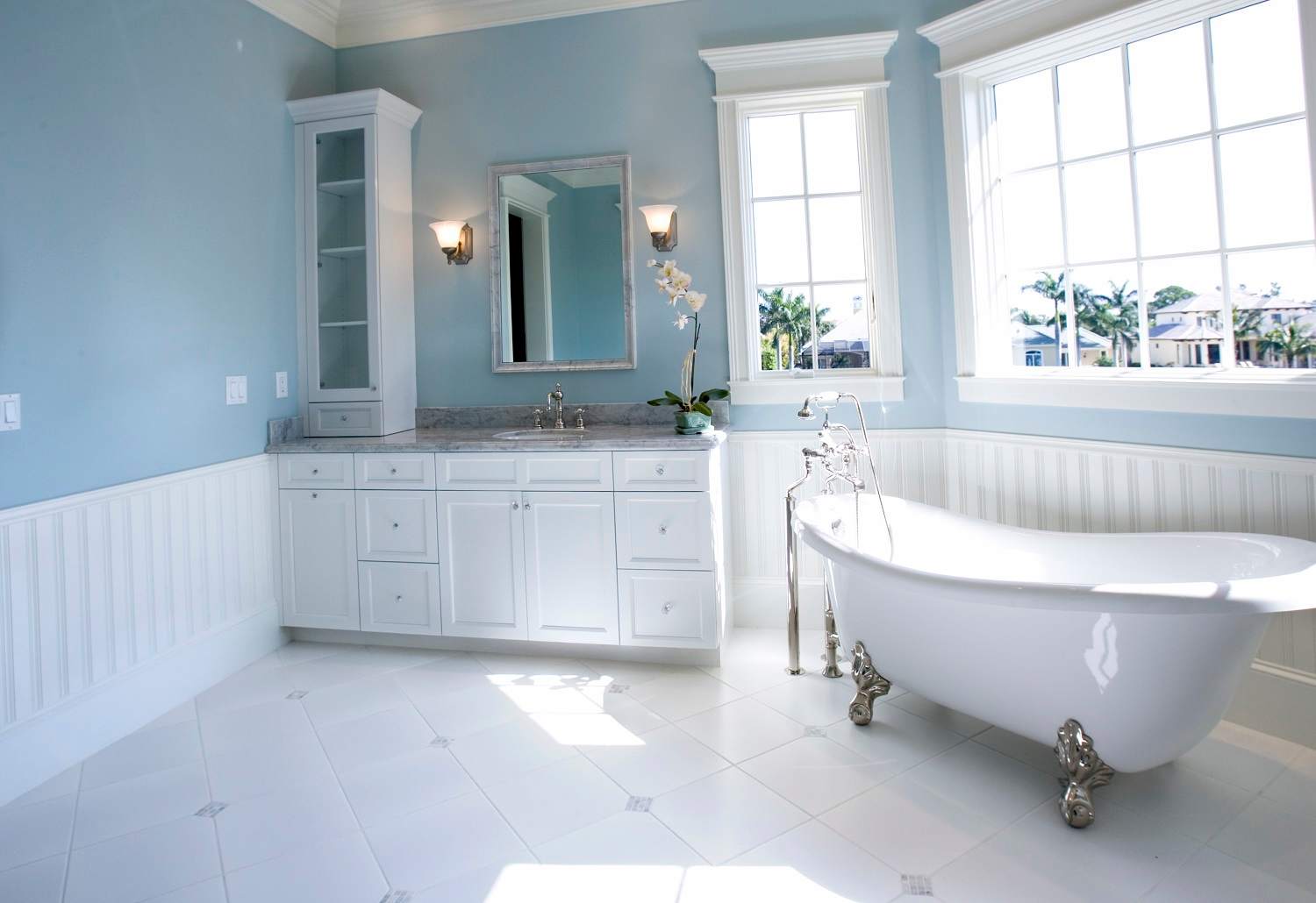 Luxury master bathroom with free standing bath tub