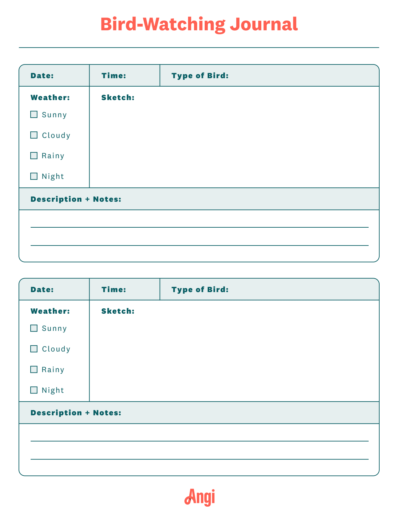 bird watching printable