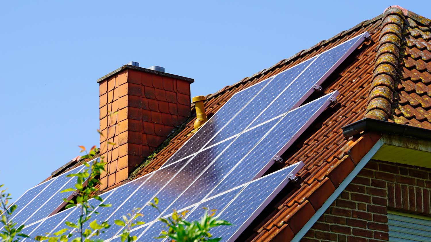 A house roof with solar panels