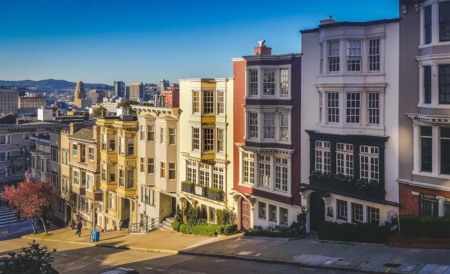 San Francisco row homes in the morning