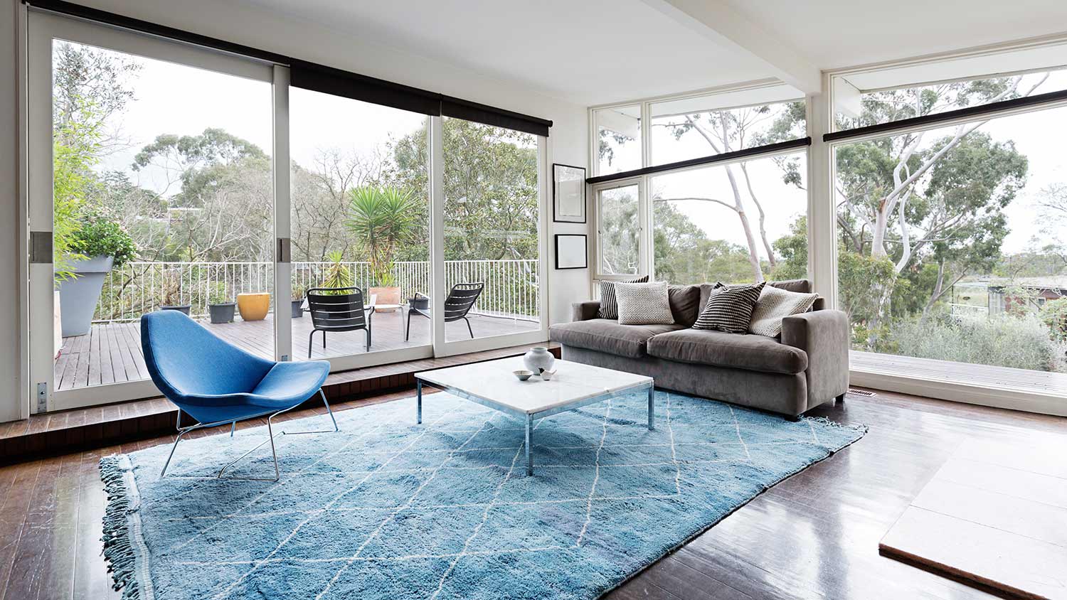 Living room with glass walls
