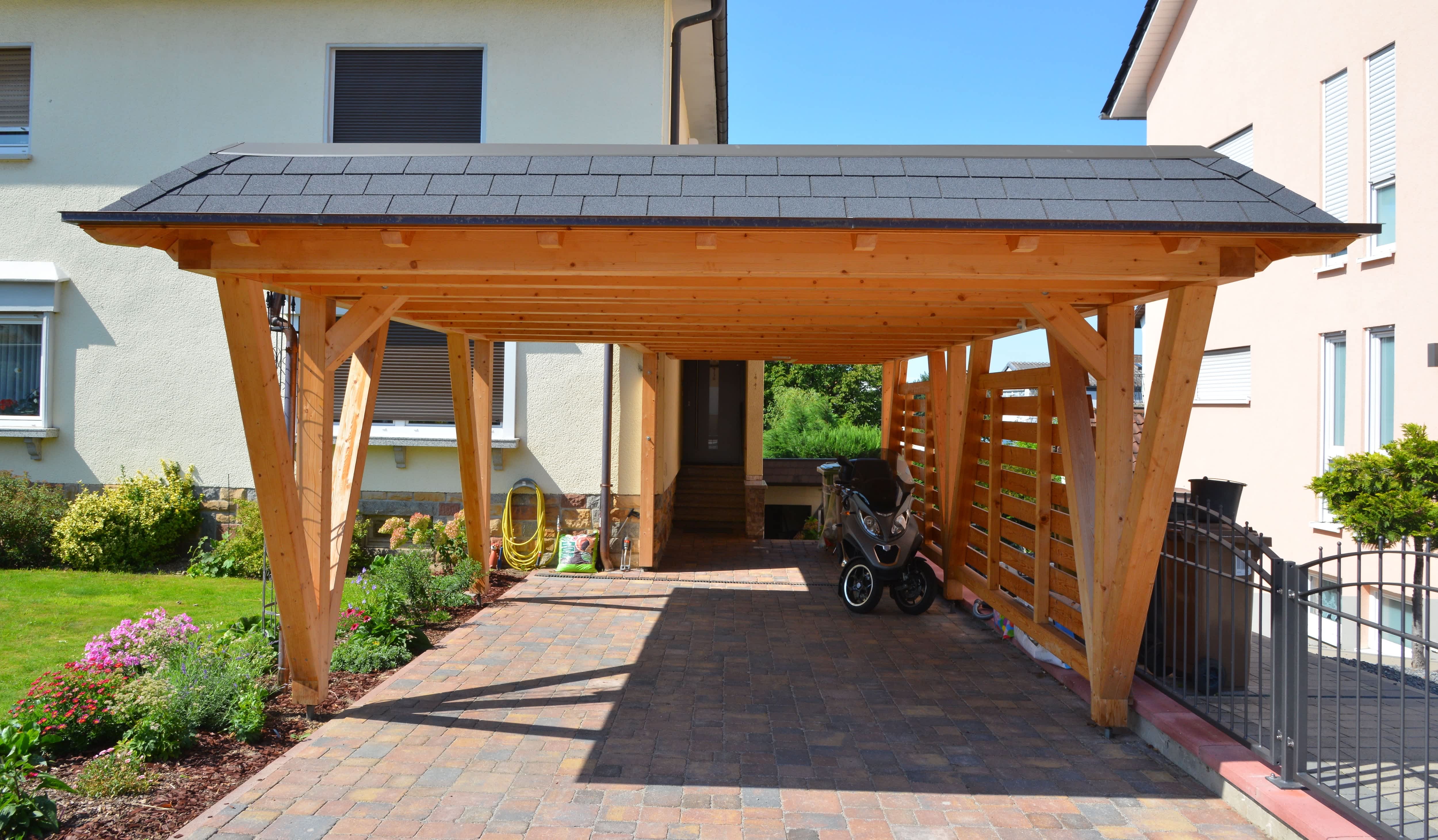 Freestanding carport with cedar exposed beams