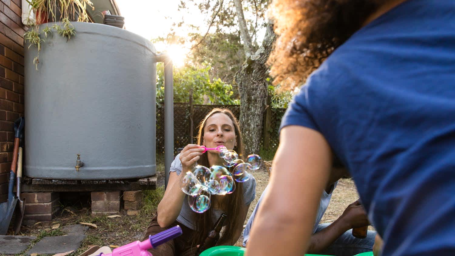 A family having fun in their backyard