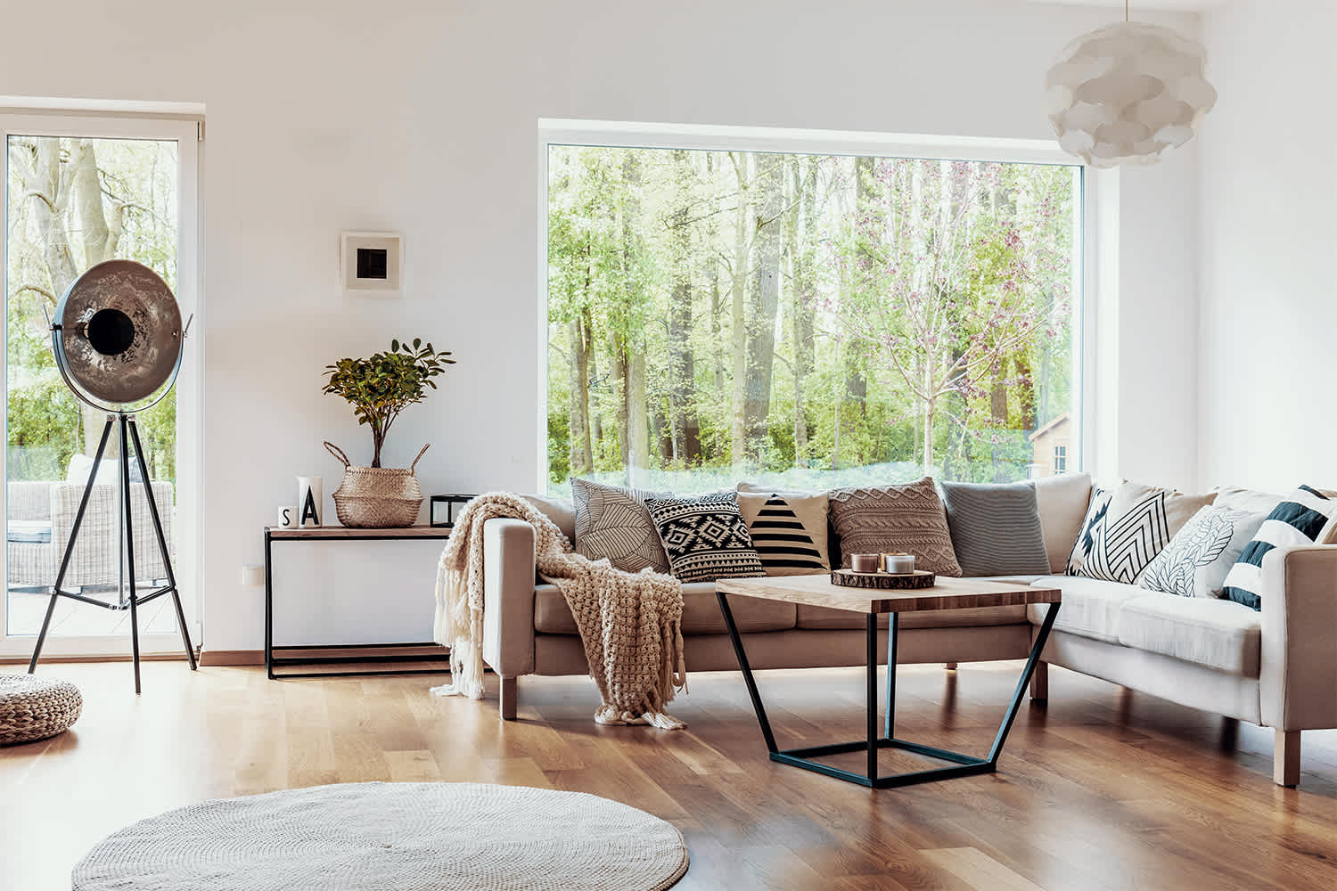 Modern living room with hardwood floor