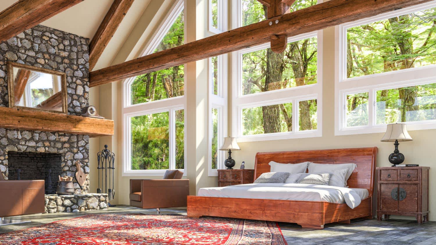 A luxury Chalet fireplace bedroom